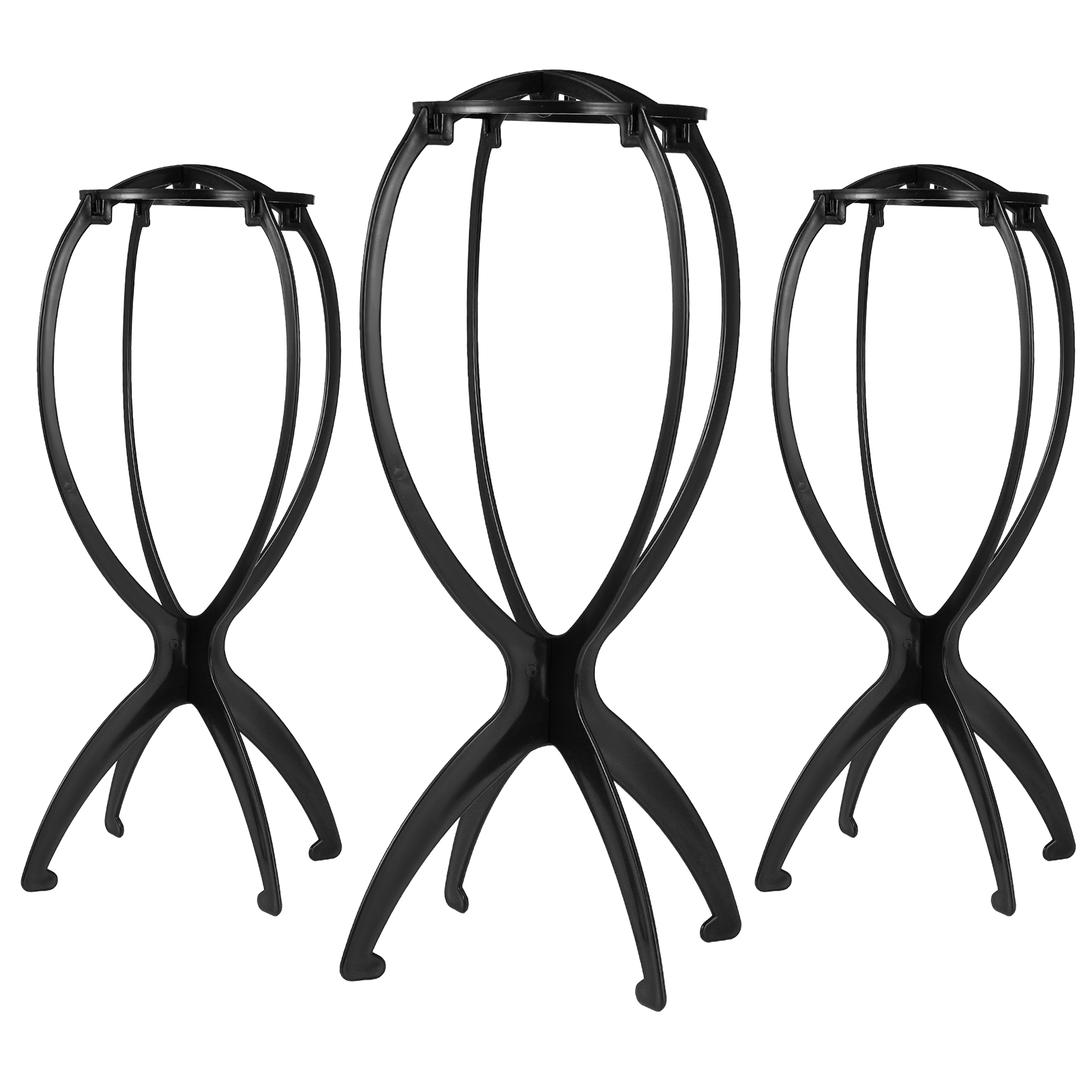 Abaima 3 Pcs Wig Stand Portable,13.4 Inch Collapsible Wig Stand Holder,Durable Black Wig Display Tool Travel Wig Drying Stand for All Wigs and Caps(Black)