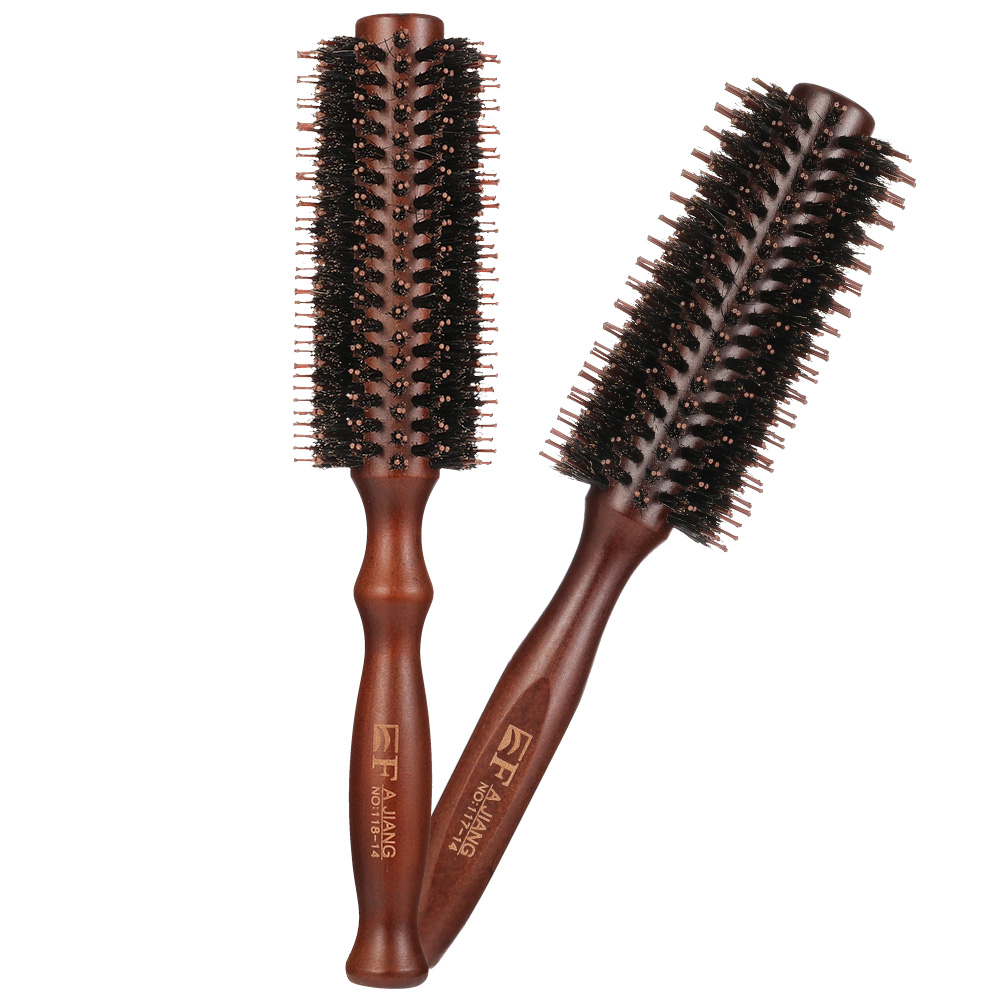 Topekada 2 Pack Round Hair Brush For Men Women,Boar Bristle Hair Brush,Small Round Hair Brush Anti Static,Ergonomic Wooden Hair Brush For Hair Drying,Styling,Curling(2 Brush)