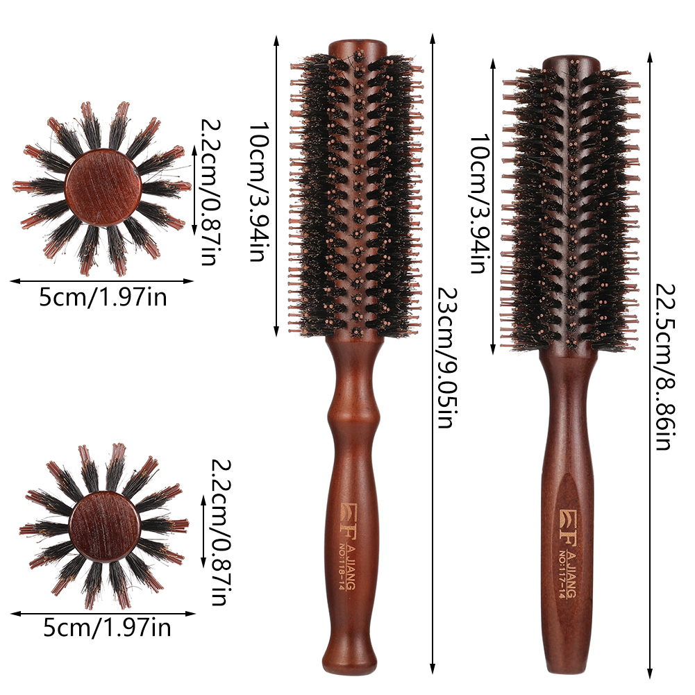 Topekada 2 Pack Round Hair Brush For Men Women,Boar Bristle Hair Brush,Small Round Hair Brush Anti Static,Ergonomic Wooden Hair Brush For Hair Drying,Styling,Curling(2 Brush)
