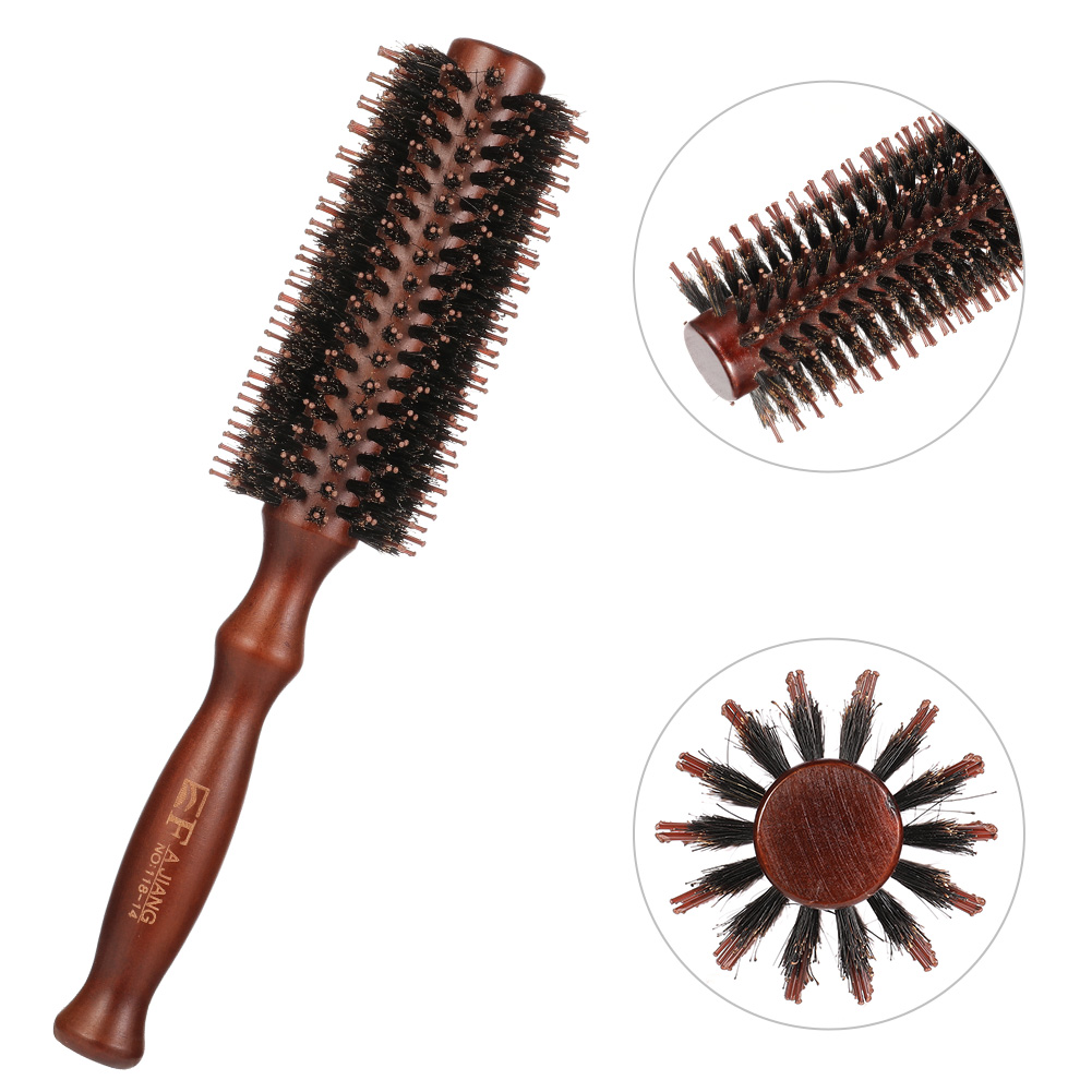 Topekada 2 Pack Round Hair Brush For Men Women,Boar Bristle Hair Brush,Small Round Hair Brush Anti Static,Ergonomic Wooden Hair Brush For Hair Drying,Styling,Curling(2 Brush)