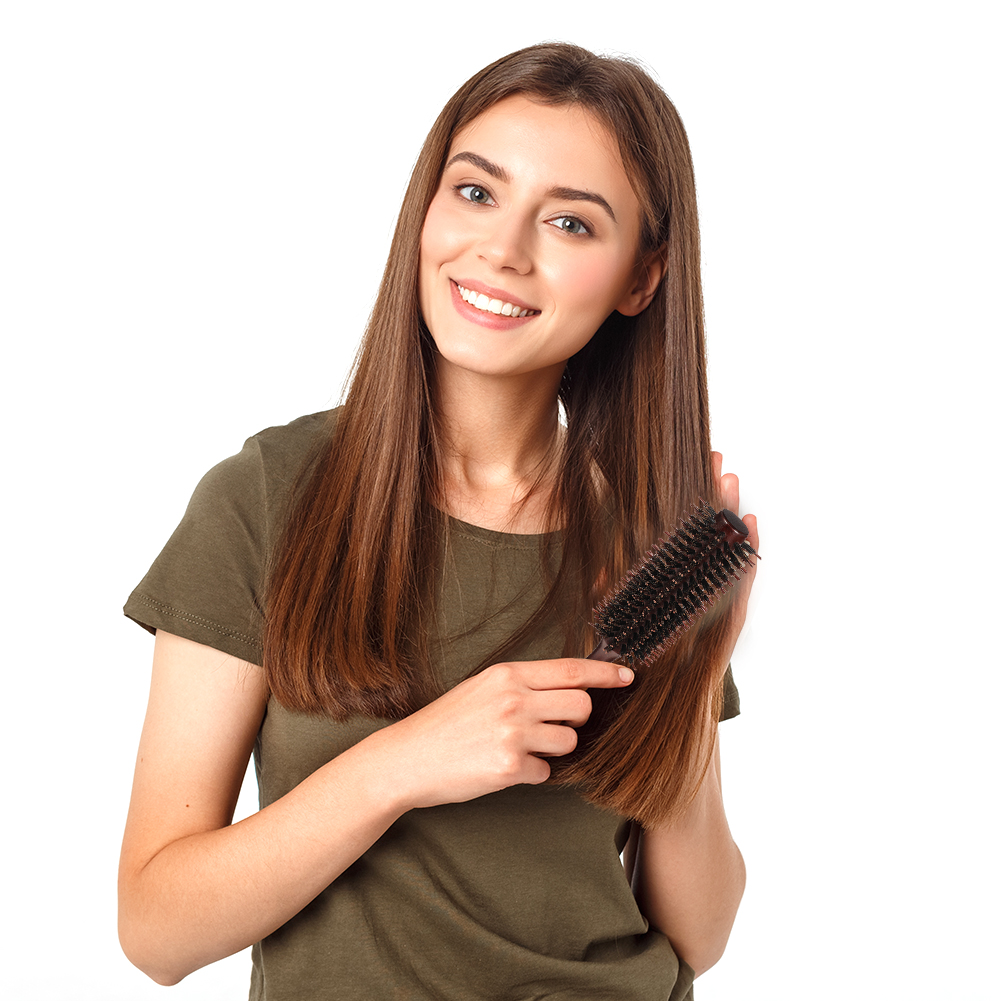 Topekada 2 Pack Round Hair Brush For Men Women,Boar Bristle Hair Brush,Small Round Hair Brush Anti Static,Ergonomic Wooden Hair Brush For Hair Drying,Styling,Curling(2 Brush)