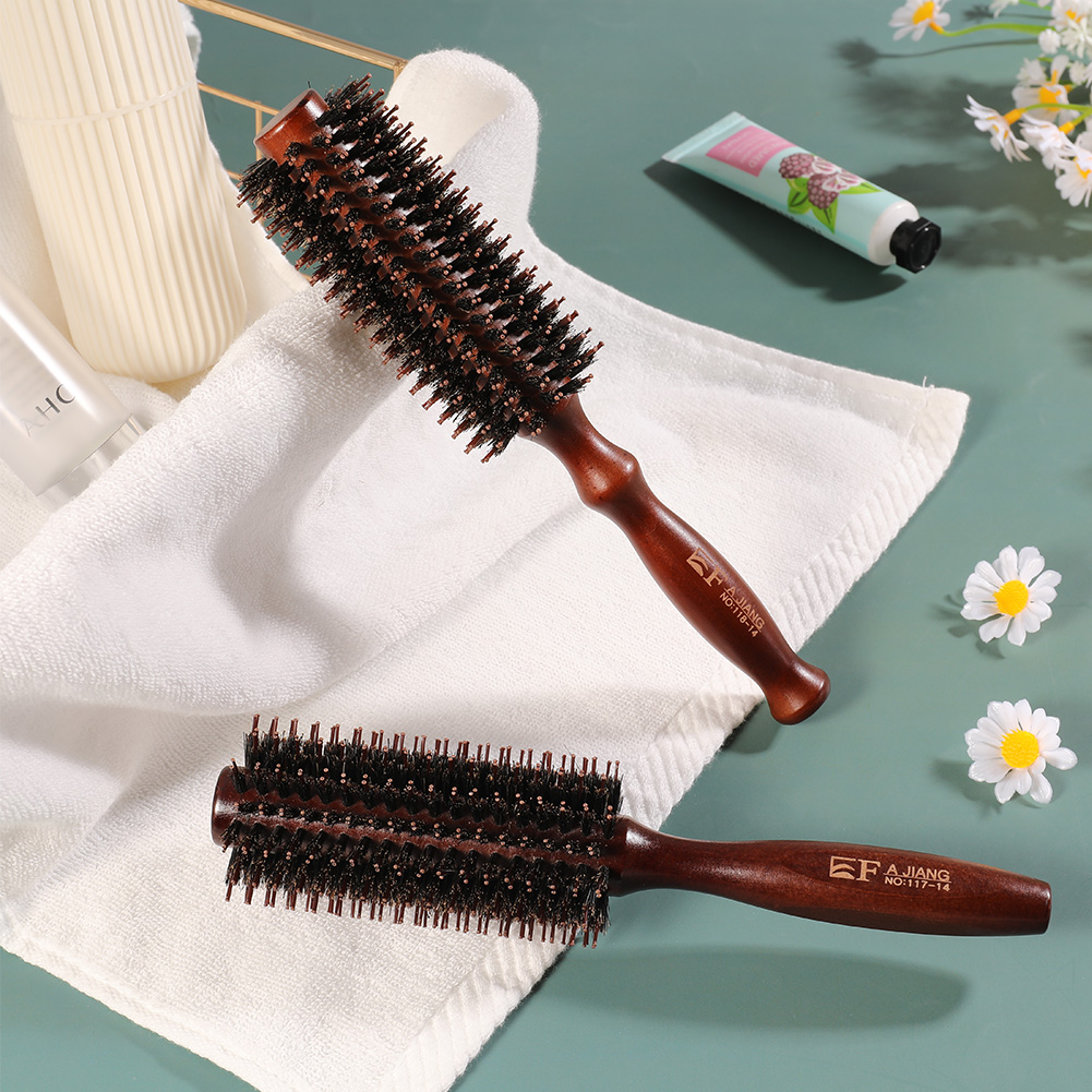 Topekada 2 Pack Round Hair Brush For Men Women,Boar Bristle Hair Brush,Small Round Hair Brush Anti Static,Ergonomic Wooden Hair Brush For Hair Drying,Styling,Curling(2 Brush)