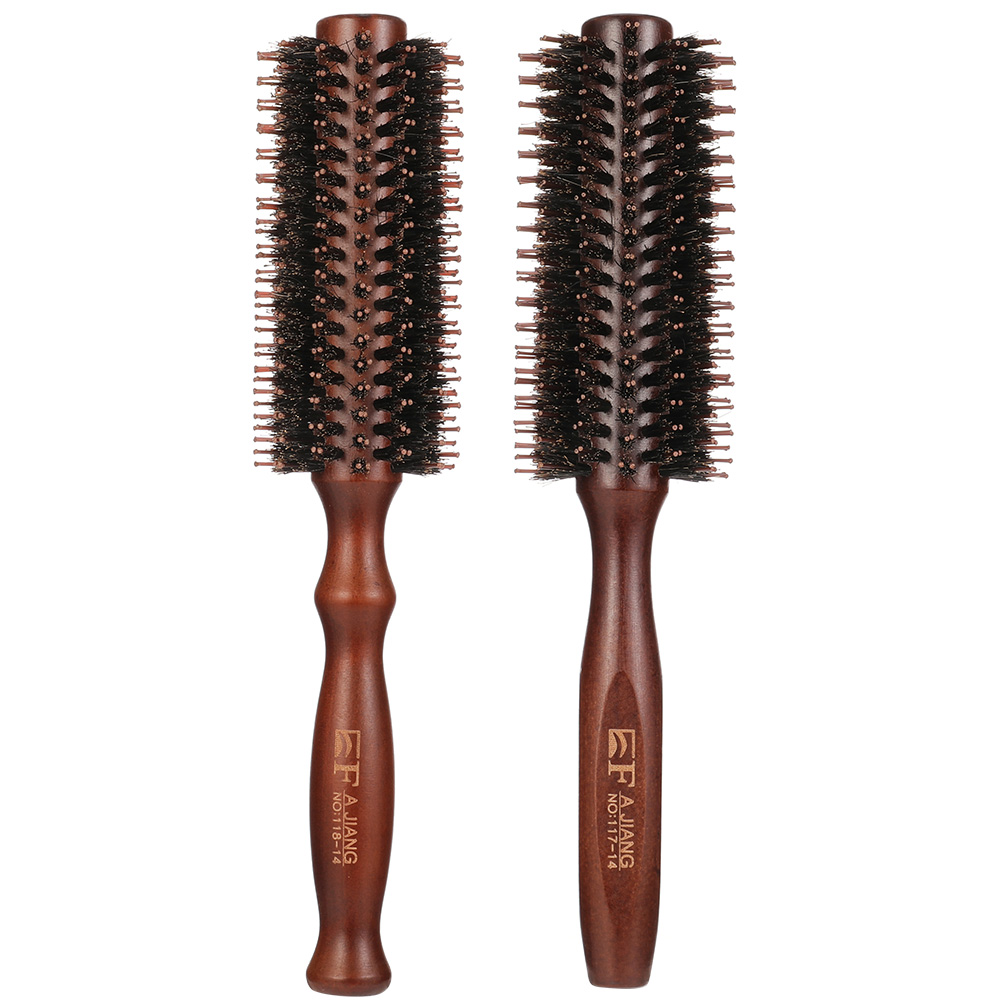 Topekada 2 Pack Round Hair Brush For Men Women,Boar Bristle Hair Brush,Small Round Hair Brush Anti Static,Ergonomic Wooden Hair Brush For Hair Drying,Styling,Curling(2 Brush)