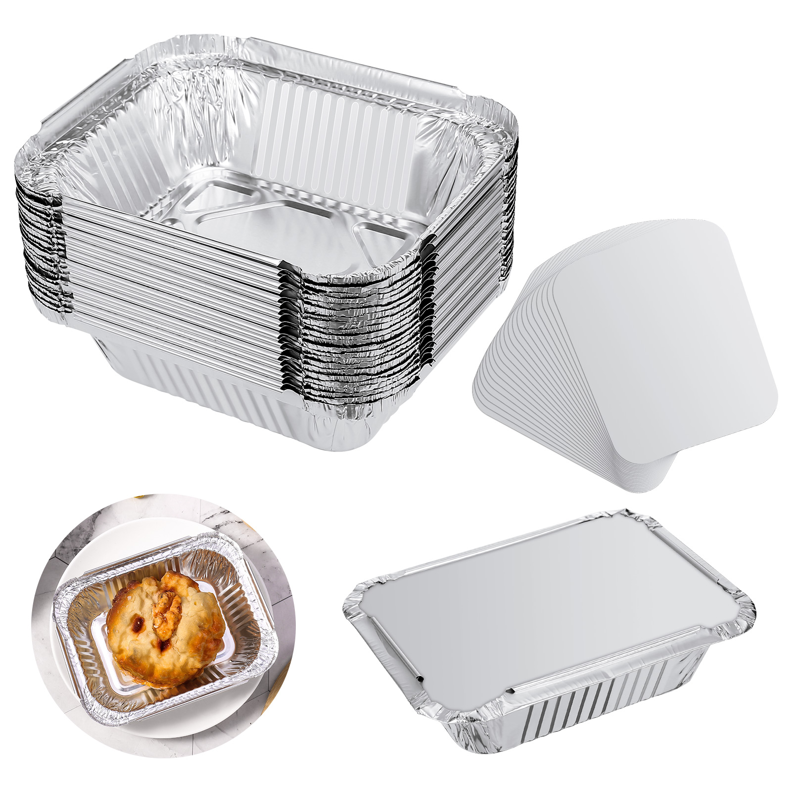 Topekada 40Pack 5 * 4in Small Disposable Aluminum Pan with Lid, 1lb Capacity Aluminum Foil Food Containers with Strong Seal for Carry Out
