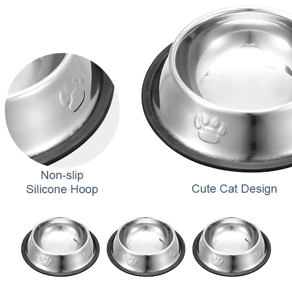 Abaima 3 Pack Stainless Steel Cat Food Bowls, Non Slip Cat Water Bowls, Metal Medium Pet Food Bowls, Non Skid Cute Bowls with Rubber Bottom for Cats