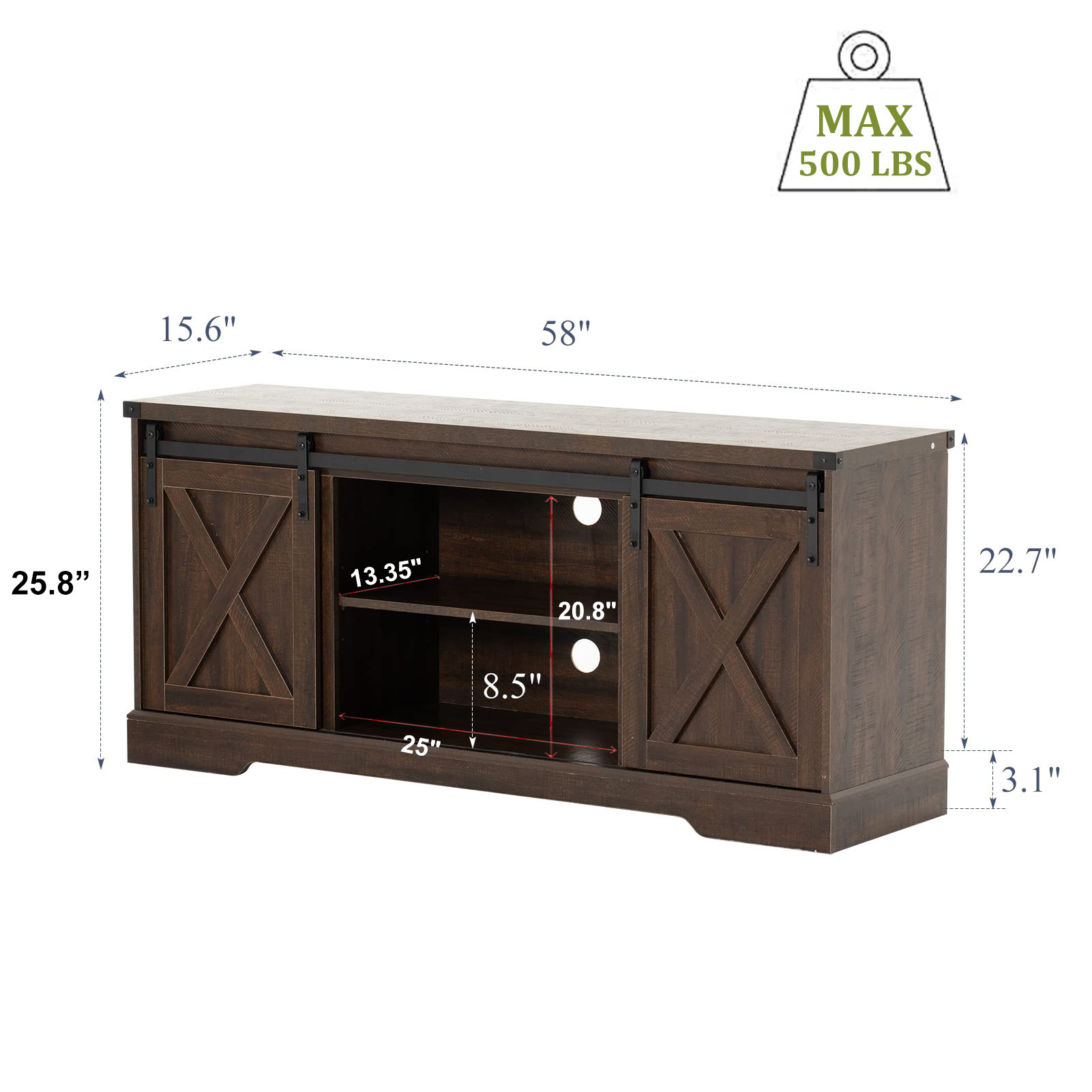 Blotout 58" Farmhouse Coffee Bar Cabinet with Barn Door & Removeable Shelves