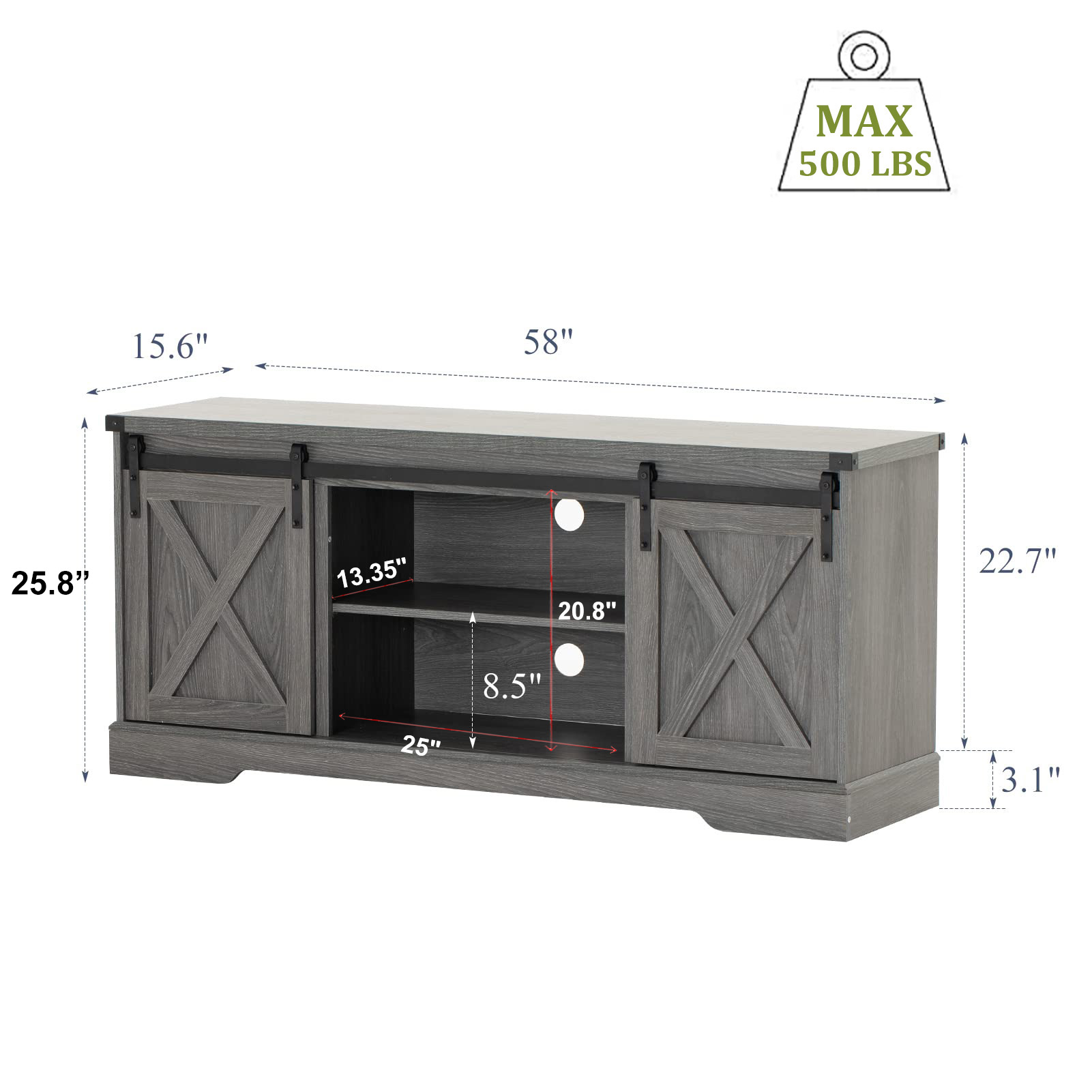 Blotout 58" Farmhouse Coffee Bar Cabinet with Barn Door & Removeable Shelves