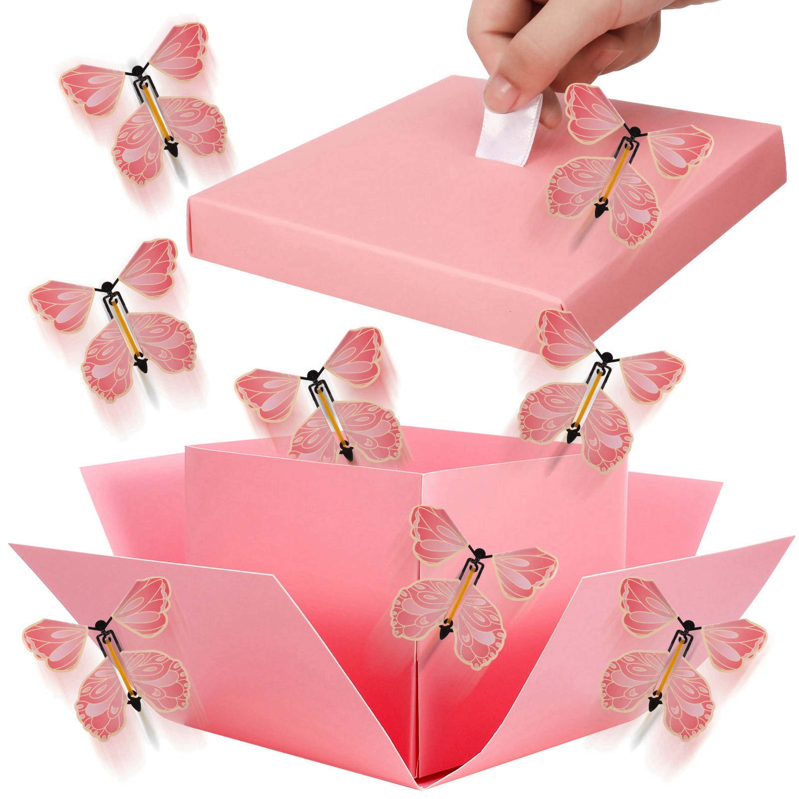 Armscye Butterfly Explosion Gift Box, DIY Flying Butterfly Surprise Box with Flying Butterfly Toy, Blank Card and Raffia, Exploding Birthday Box for Birthday, Wedding, Anniversaries