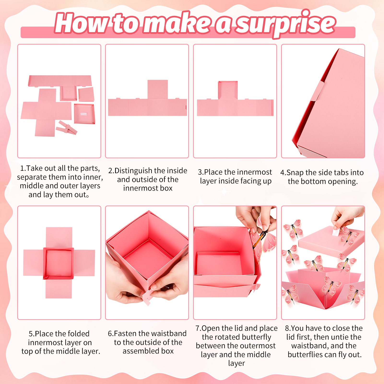 Armscye Butterfly Explosion Gift Box, DIY Flying Butterfly Surprise Box with Flying Butterfly Toy, Blank Card and Raffia, Exploding Birthday Box for Birthday, Wedding, Anniversaries