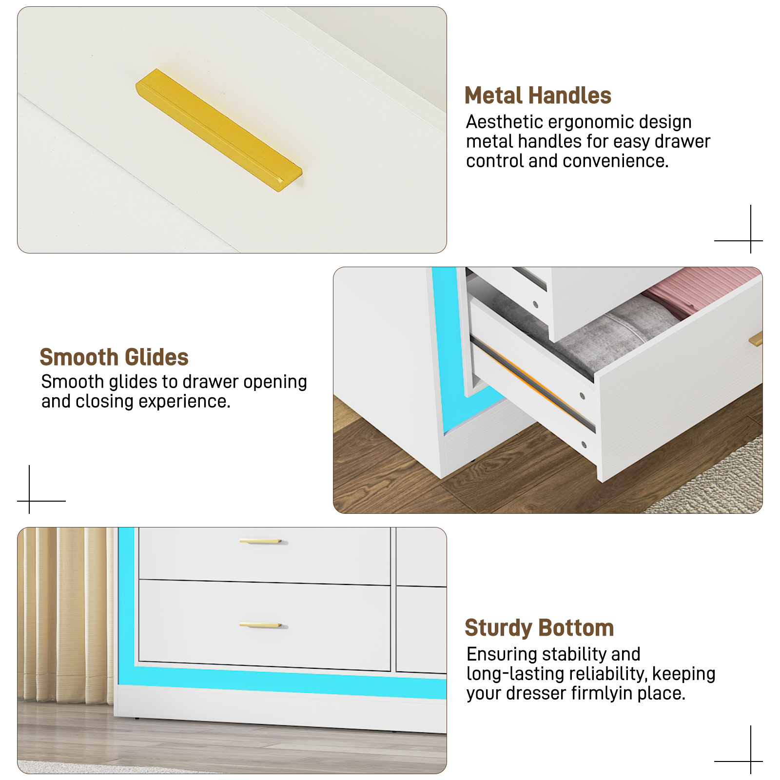 White Dresser for Bedroom, 63" Wood 7 Drawer Dresser with LED Light, Long Dressers & Chests of Drawers with Deep Drawers, 34" Tall Storage Cabinet for Bedroom, Living Room, Hallway