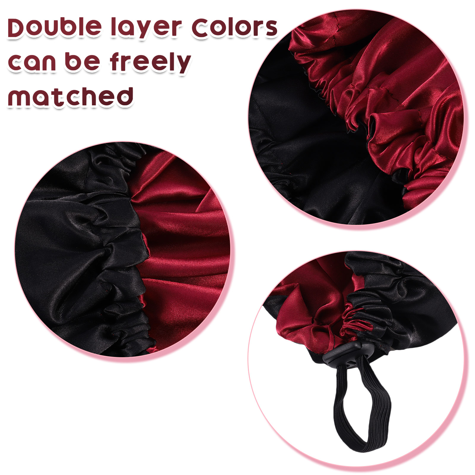 Topekada 2 Pack Satin Bonnet Silk Bonnet for Sleeping,Double Layer Adjustable Satin Bonnet for Natural and Curly Hair Silk Cap Hair Bonnet for Women Girls(Pink+Black)