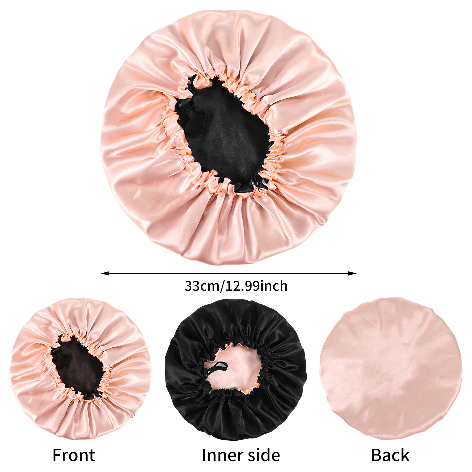 Topekada 2 Pack Satin Bonnet Silk Bonnet for Sleeping,Double Layer Adjustable Satin Bonnet for Natural and Curly Hair Silk Cap Hair Bonnet for Women Girls(Pink+Black)