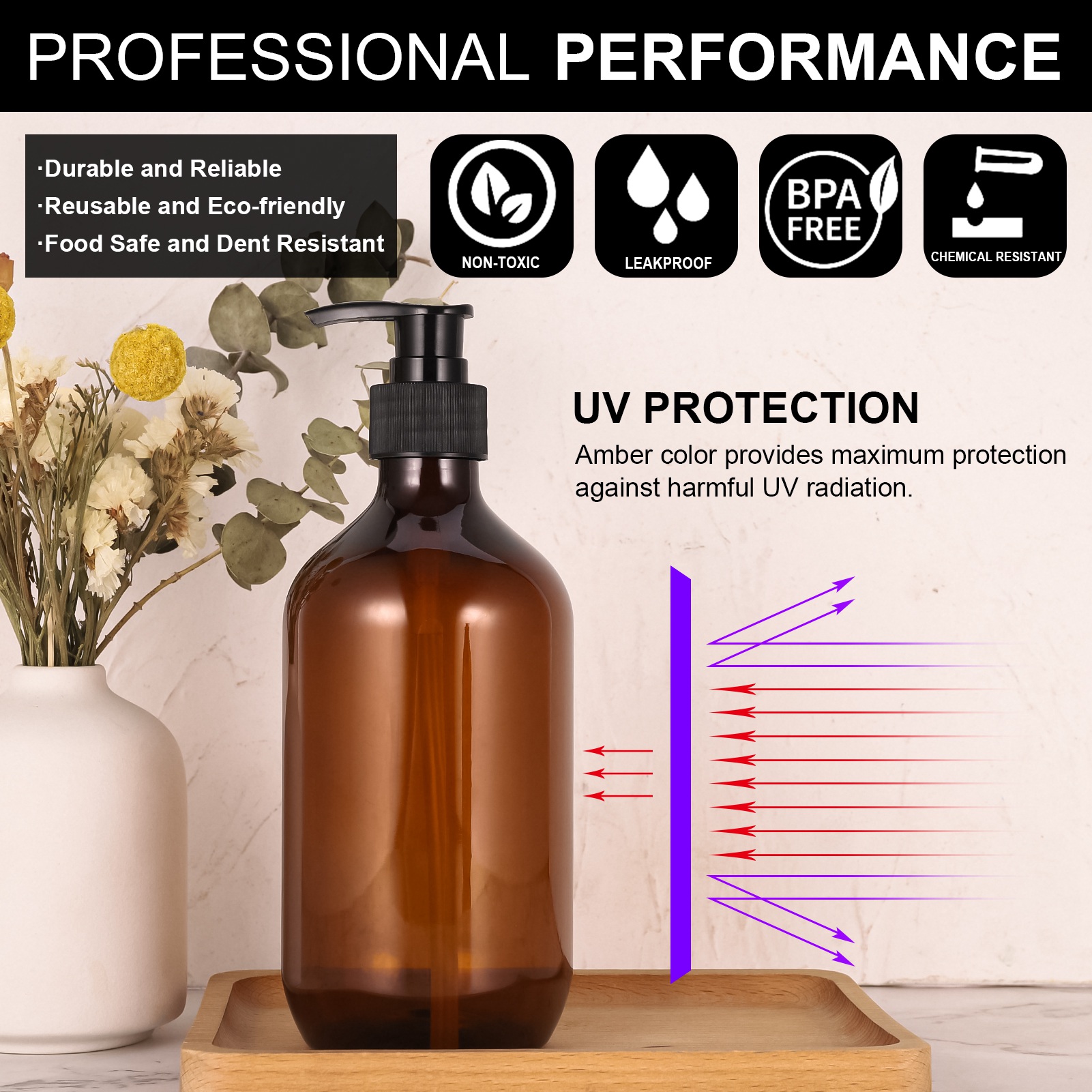 AOWOO 4 Packs Empty Pump Bottles, 16.9oz /500ml Shampoo Bottle Dispenser, Refillable Shampoo Bottles with Stickers Funnel, Reusable Squeeze Lotion Dispenser for Liquid Soap Bathroom