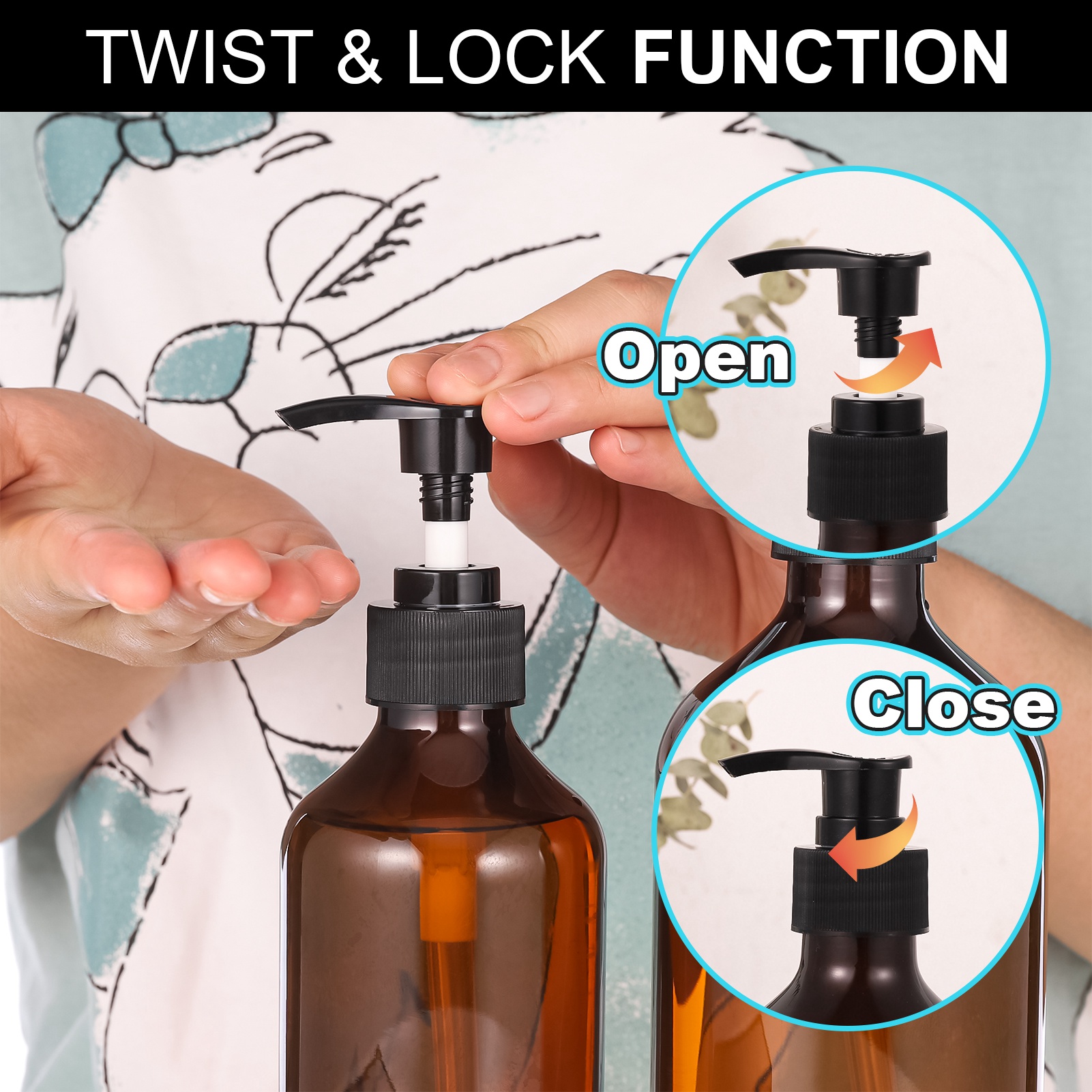 AOWOO 4 Packs Empty Pump Bottles, 16.9oz /500ml Shampoo Bottle Dispenser, Refillable Shampoo Bottles with Stickers Funnel, Reusable Squeeze Lotion Dispenser for Liquid Soap Bathroom