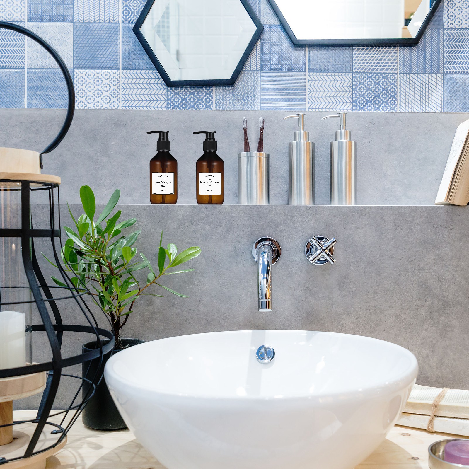 AOWOO 4 Packs Empty Pump Bottles, 16.9oz /500ml Shampoo Bottle Dispenser, Refillable Shampoo Bottles with Stickers Funnel, Reusable Squeeze Lotion Dispenser for Liquid Soap Bathroom