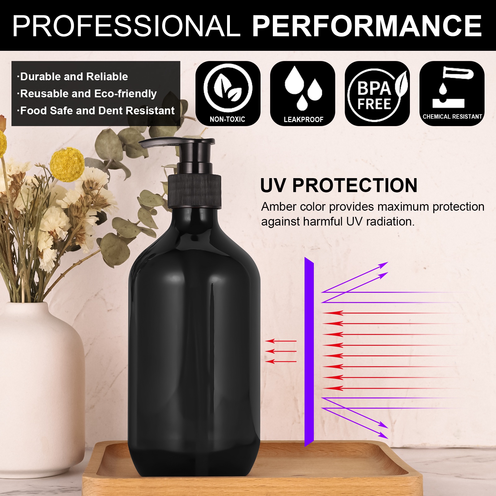 AOWOO 4 Packs Empty Pump Bottles, 16.9oz /500ml Shampoo Bottle Dispenser, Refillable Shampoo Bottles with Stickers Funnel, Reusable Squeeze Lotion Dispenser for Liquid Soap Bathroom