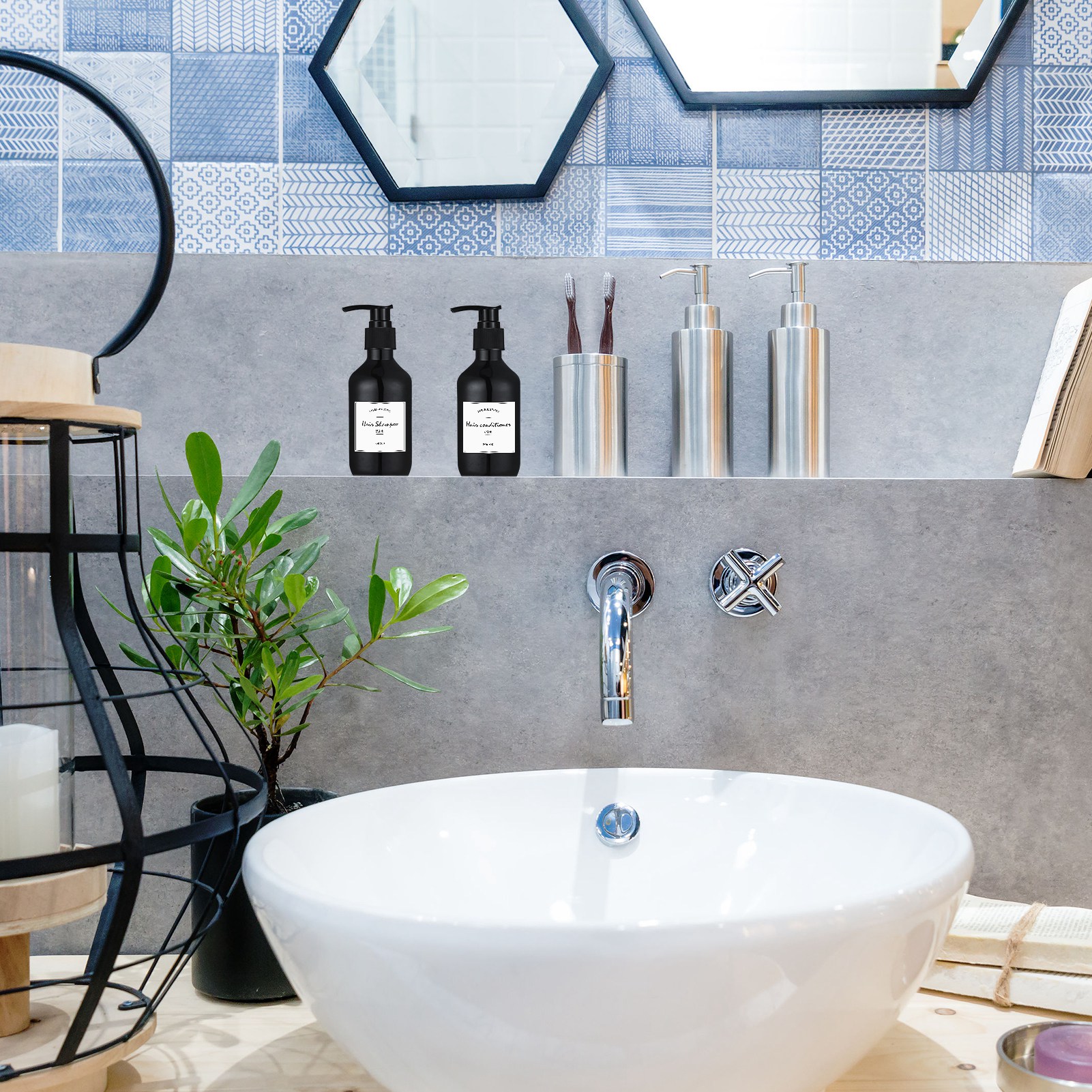 AOWOO 4 Packs Empty Pump Bottles, 16.9oz /500ml Shampoo Bottle Dispenser, Refillable Shampoo Bottles with Stickers Funnel, Reusable Squeeze Lotion Dispenser for Liquid Soap Bathroom