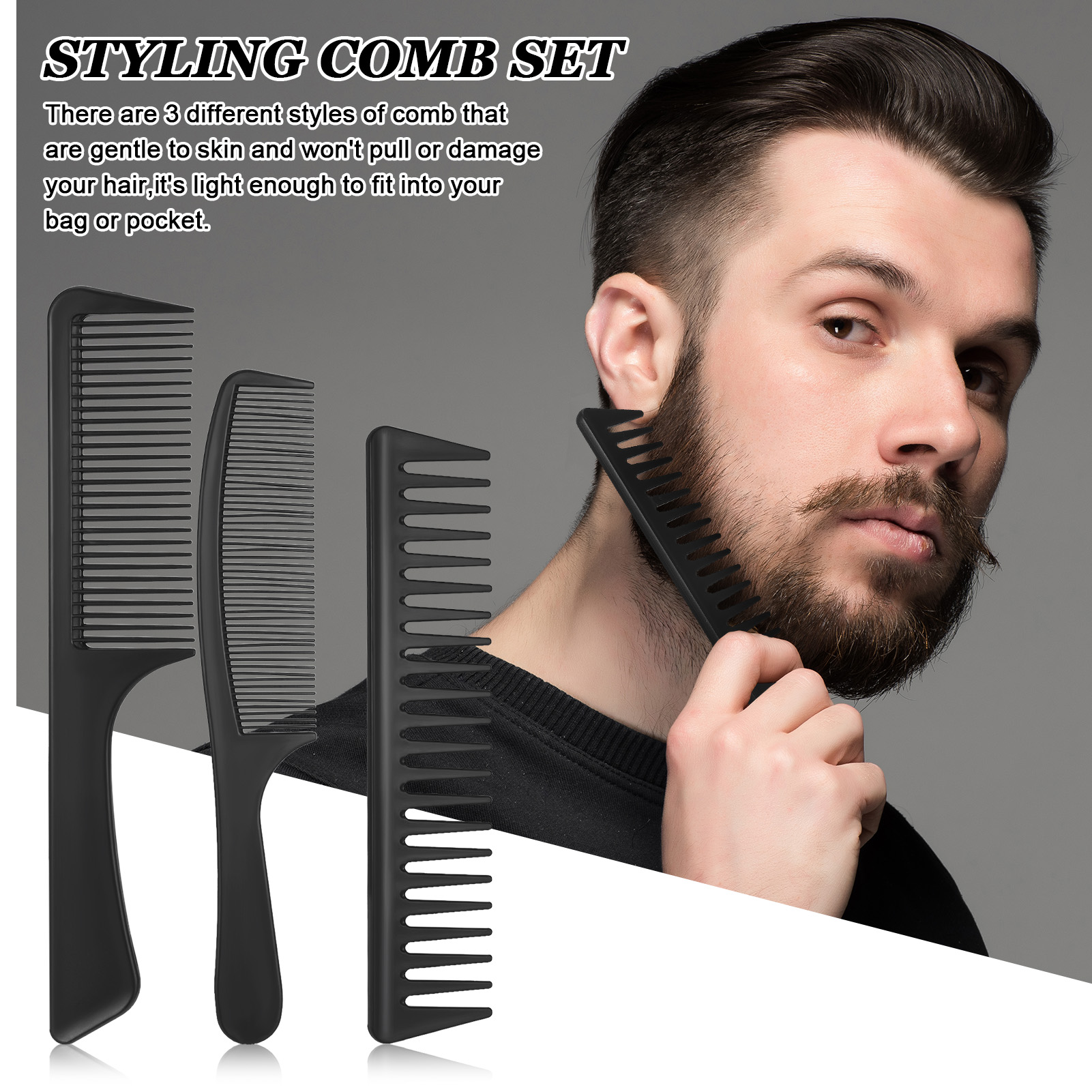 AOWOO 8Pcs Hair Styling Combs Set, Include Bristle Hair Brush, Grooming Comb, Sturdy Rat Tail Comb, for Women Girls Kids and Hair Stylists, Black