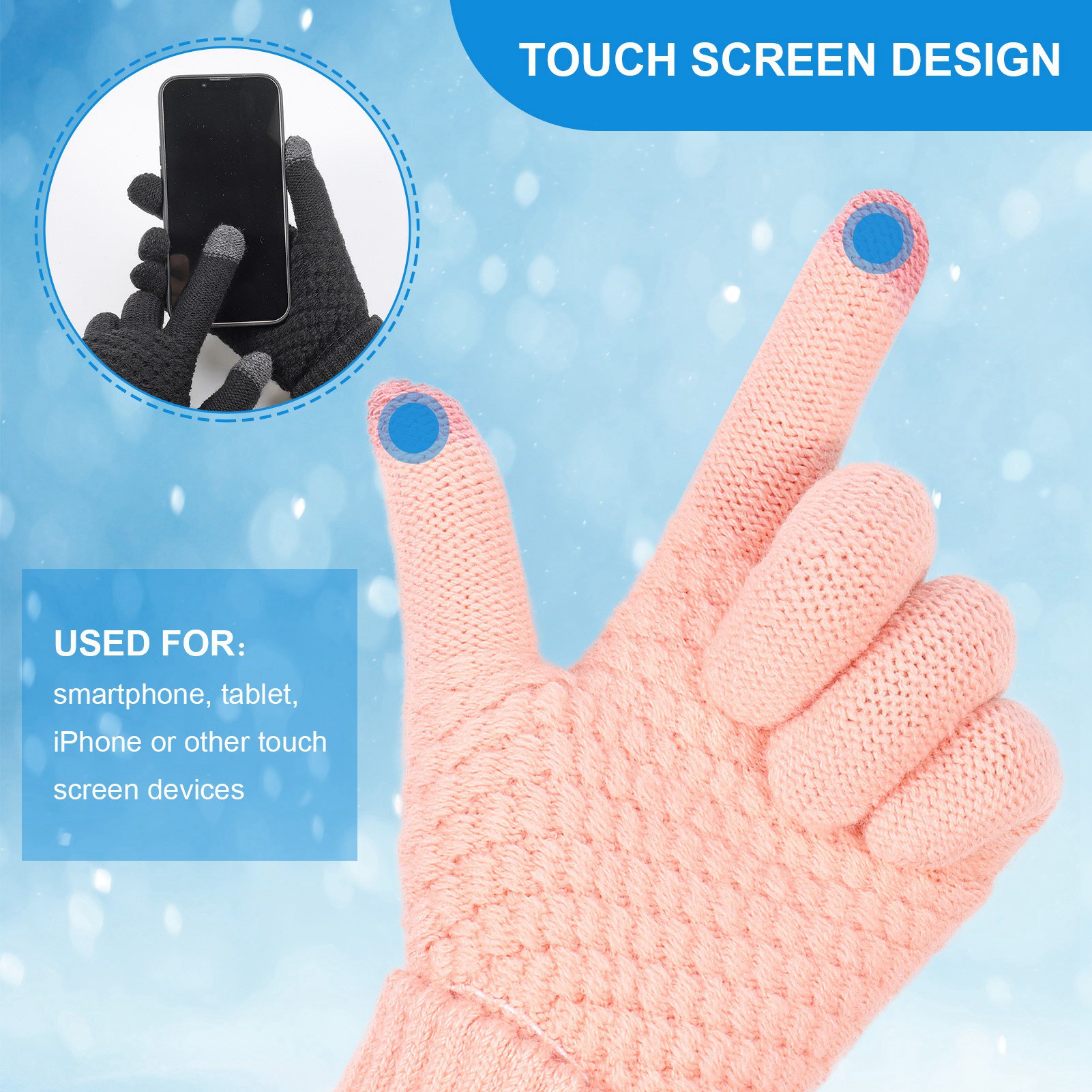 Bocaoying 6 Pairs Winter Gloves for Women - Touchscreen Gloves for Women Cold Weather, Fashion Knit Mittens Warm Winter Gloves