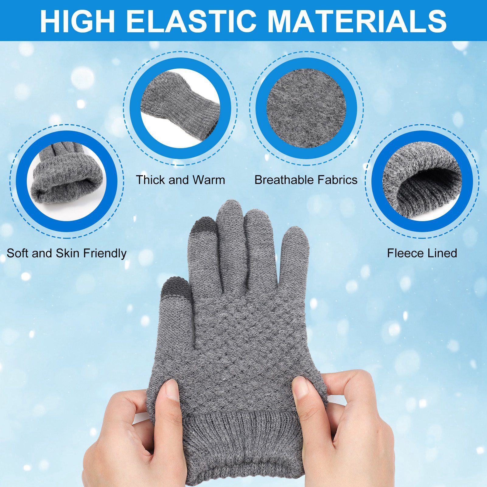 Bocaoying 6 Pairs Winter Gloves for Women - Touchscreen Gloves for Women Cold Weather, Fashion Knit Mittens Warm Winter Gloves