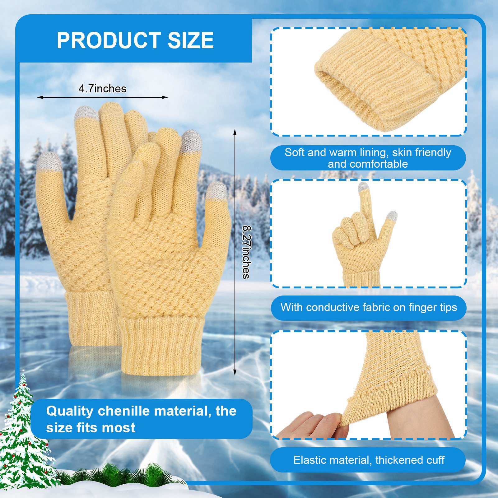 Bocaoying 6 Pairs Winter Gloves for Women - Touchscreen Gloves for Women Cold Weather, Fashion Knit Mittens Warm Winter Gloves