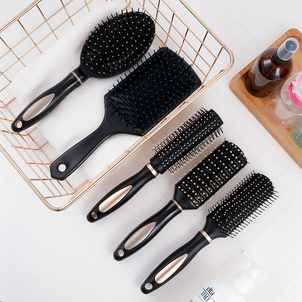 Topekada 5 Pcs Paddle Hair Brush Comb Set,Detangling Hairbrush Anti Static Massage Oval Comb Hair Styling Tools for Women Men Kid All Wet or Dry Hair(Black), round