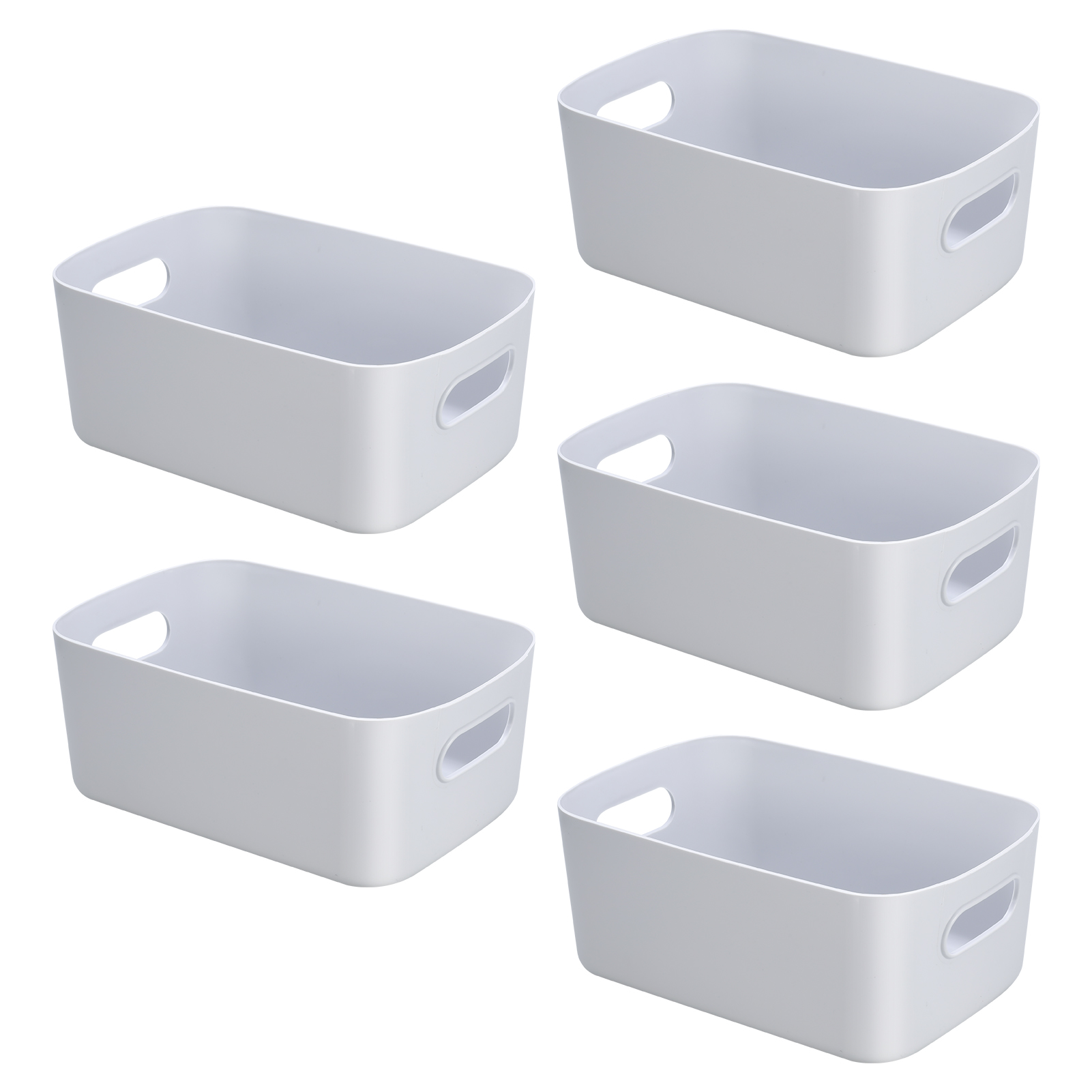 Hengguang 5 Pack Plastic Storage Boxes, Grey Storage Baskets Home Tidy Open Storage Bins with Handles, Rectangular Storage Basket for Kitchen, Cupboard, Office, Bathroom