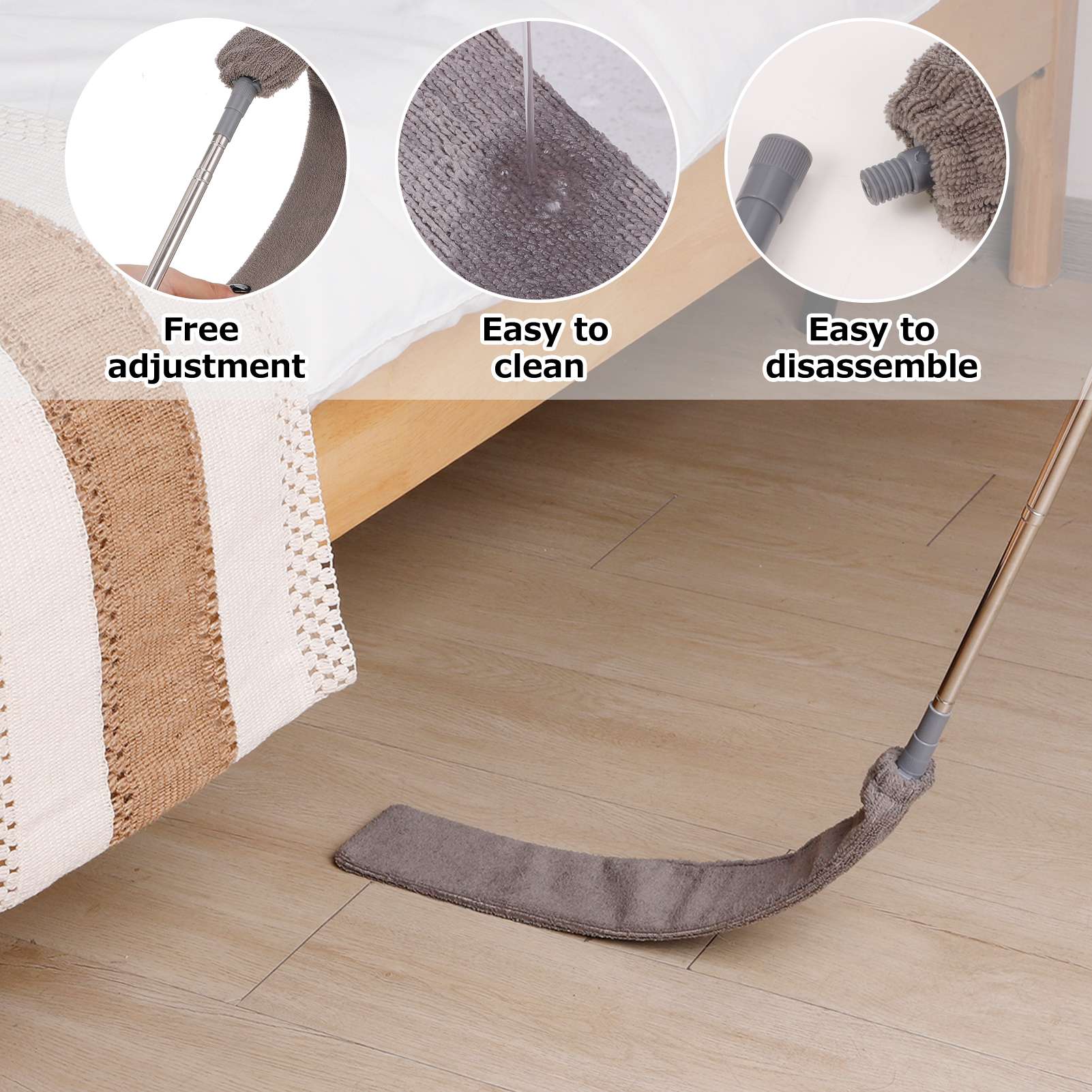Armscye 5 Pcs Retractable Gap Dust Cleaner Cleaning Tools with 3 Microfiber Dusting Cloths,53 inches Long Handle Retractable Under Appliances Duster Brush for Cleaning Furniture Couch Fridge