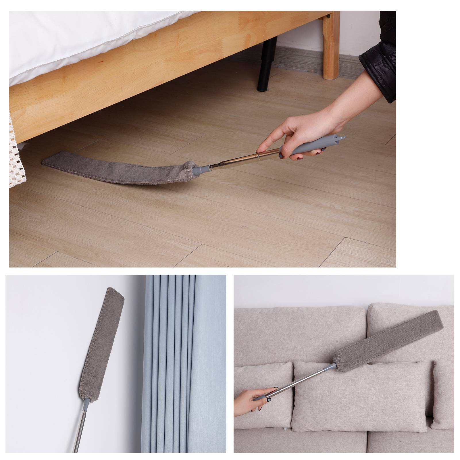 Armscye 5 Pcs Retractable Gap Dust Cleaner Cleaning Tools with 3 Microfiber Dusting Cloths,53 inches Long Handle Retractable Under Appliances Duster Brush for Cleaning Furniture Couch Fridge
