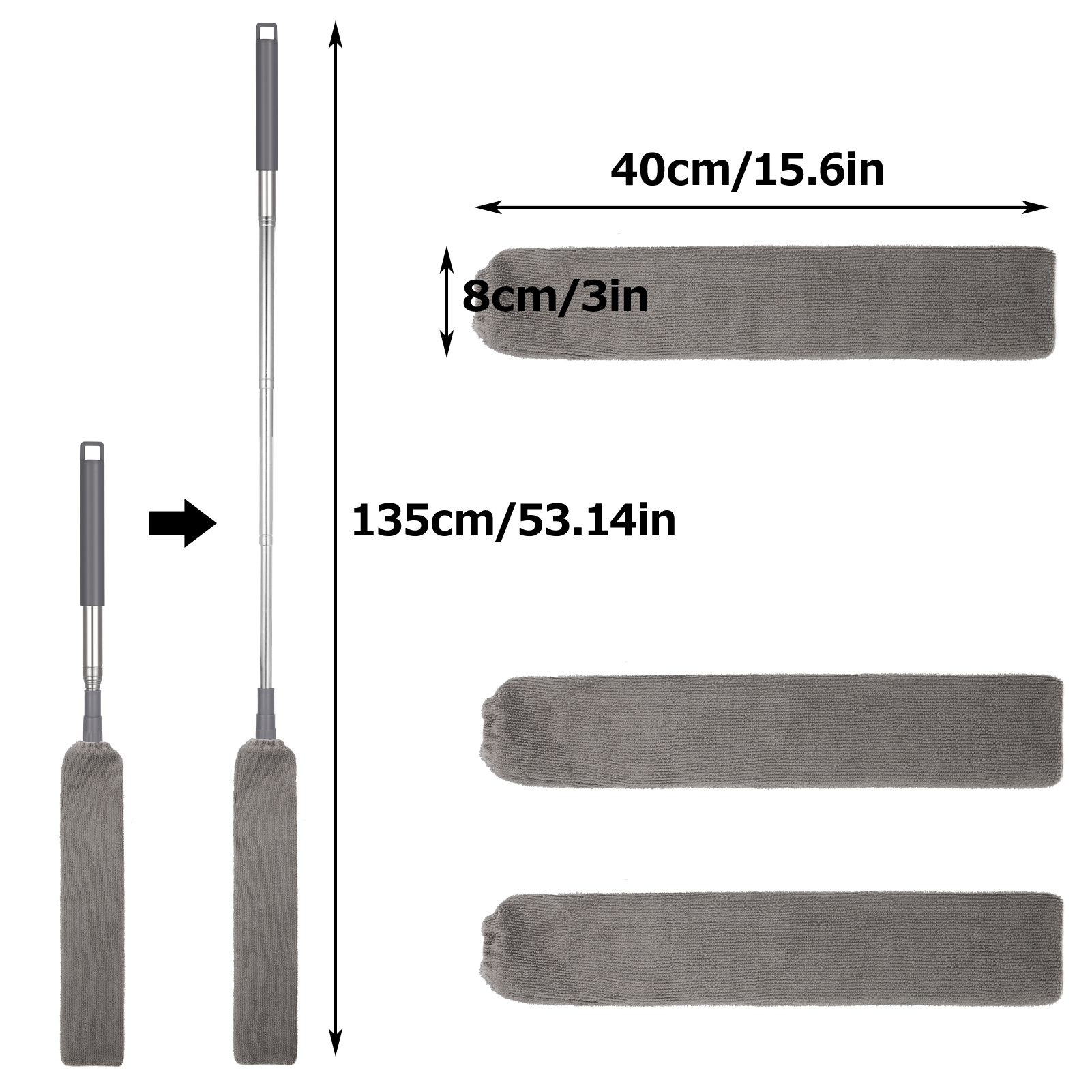Armscye 5 Pcs Retractable Gap Dust Cleaner Cleaning Tools with 3 Microfiber Dusting Cloths,53 inches Long Handle Retractable Under Appliances Duster Brush for Cleaning Furniture Couch Fridge