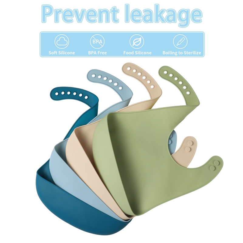 Hengguang 4Pcs Silicone Baby Bibs, Soft Waterproof Feeding Bibs with Food Catcher Pocket, BPA Free Adjustable Bibs for Baby Boy and Girl(Blue)