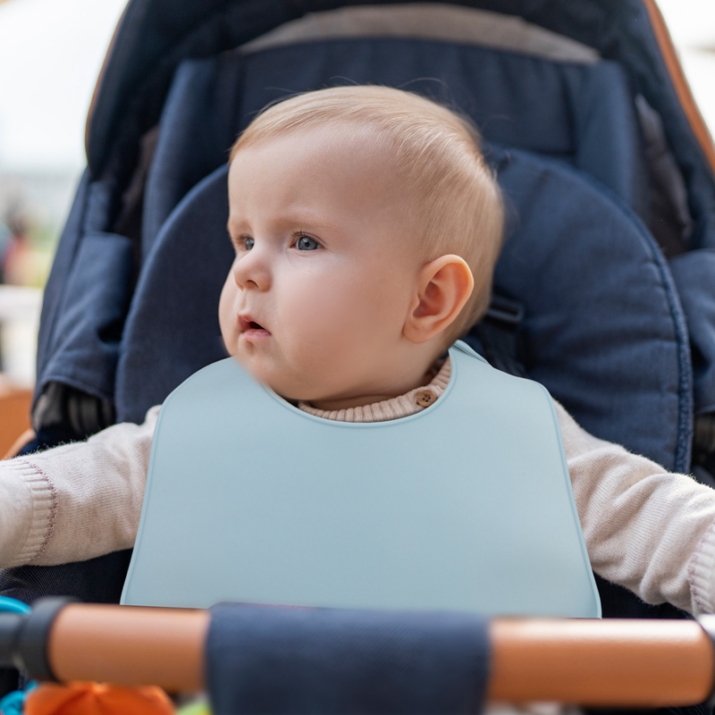 Hengguang 4Pcs Silicone Baby Bibs, Soft Waterproof Feeding Bibs with Food Catcher Pocket, BPA Free Adjustable Bibs for Baby Boy and Girl(Blue)