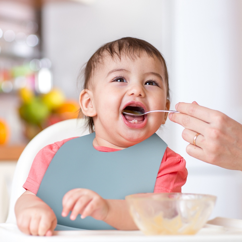 Hengguang 4Pcs Silicone Baby Bibs, Soft Waterproof Feeding Bibs with Food Catcher Pocket, BPA Free Adjustable Bibs for Baby Boy and Girl(Blue)