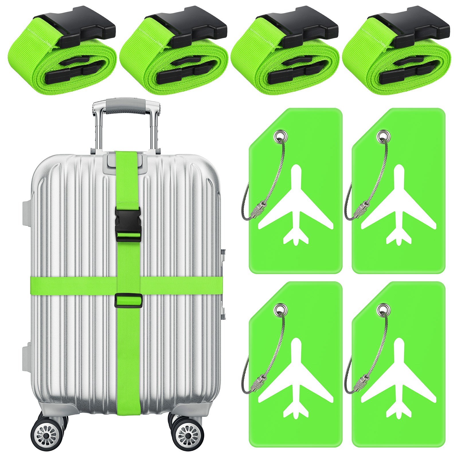 Armscye 8 pack Luggage Straps Suitcase Tags Set, Travel Adjustable Suitcase Belt Silicone Luggage Tags with Name ID Card Man Women Travel Accessories, TSA Approved
