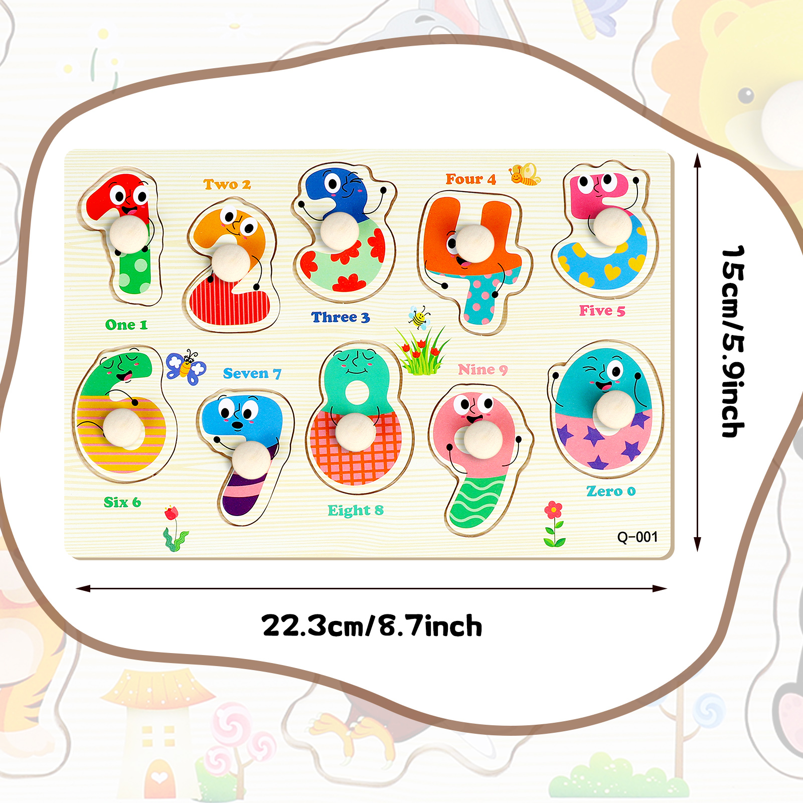 Armscye Wooden Peg Puzzles for Toddlers, 6 Pack 9 x 6 Inch Preschool Educational Learning Puzzle Toys for Kids Age 2, 3, 4 - Animals, Dinosaurs, Ocean, Vehicles, Farms, Numbers