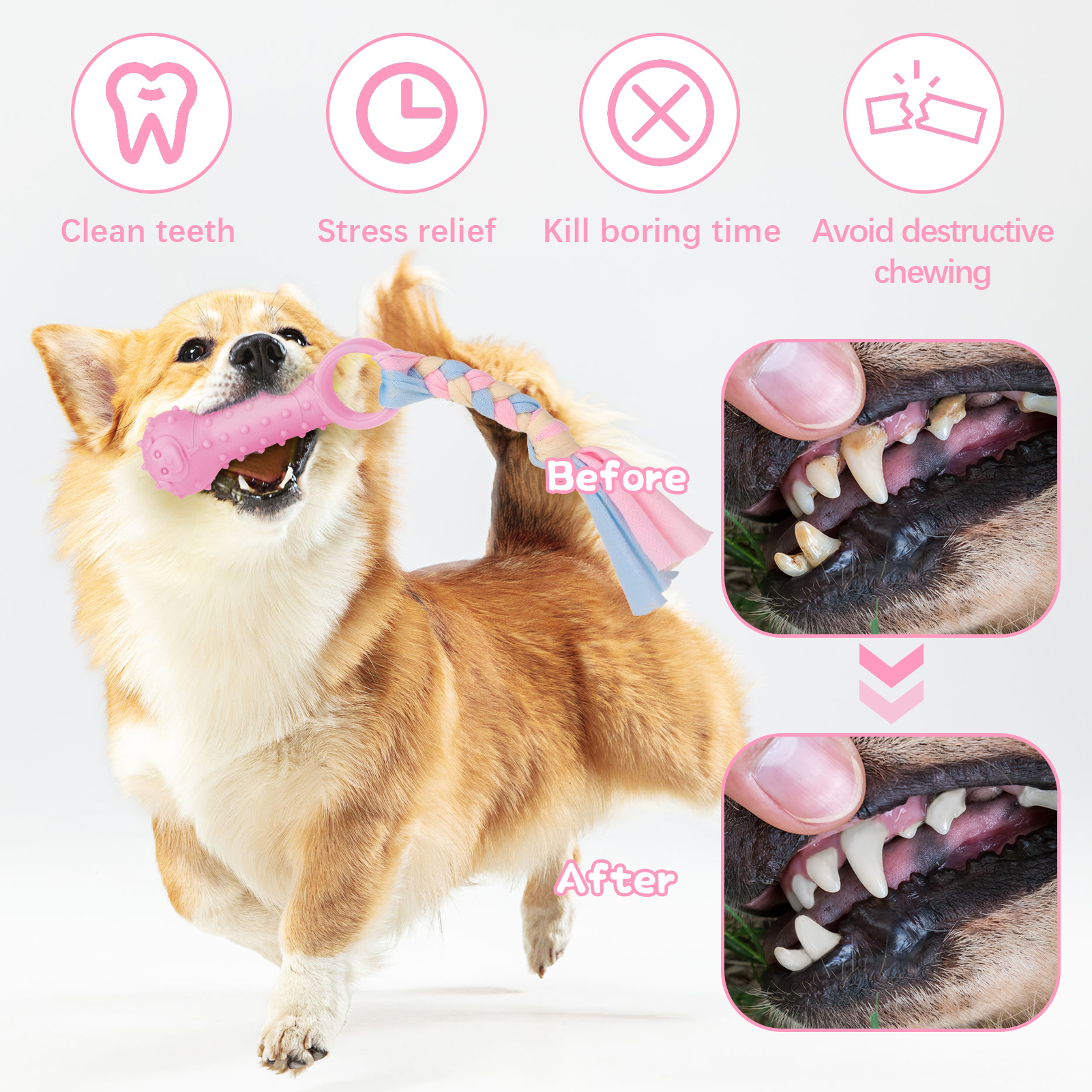 Armscye 5 Pack Puppy Chew Toys for Teething Small Dogs, Pink Rubber Puppy Teething Toys Plush Squeaky Dog Toys for Cleaning Teeth Interactive Pet Doggy Bone Toys