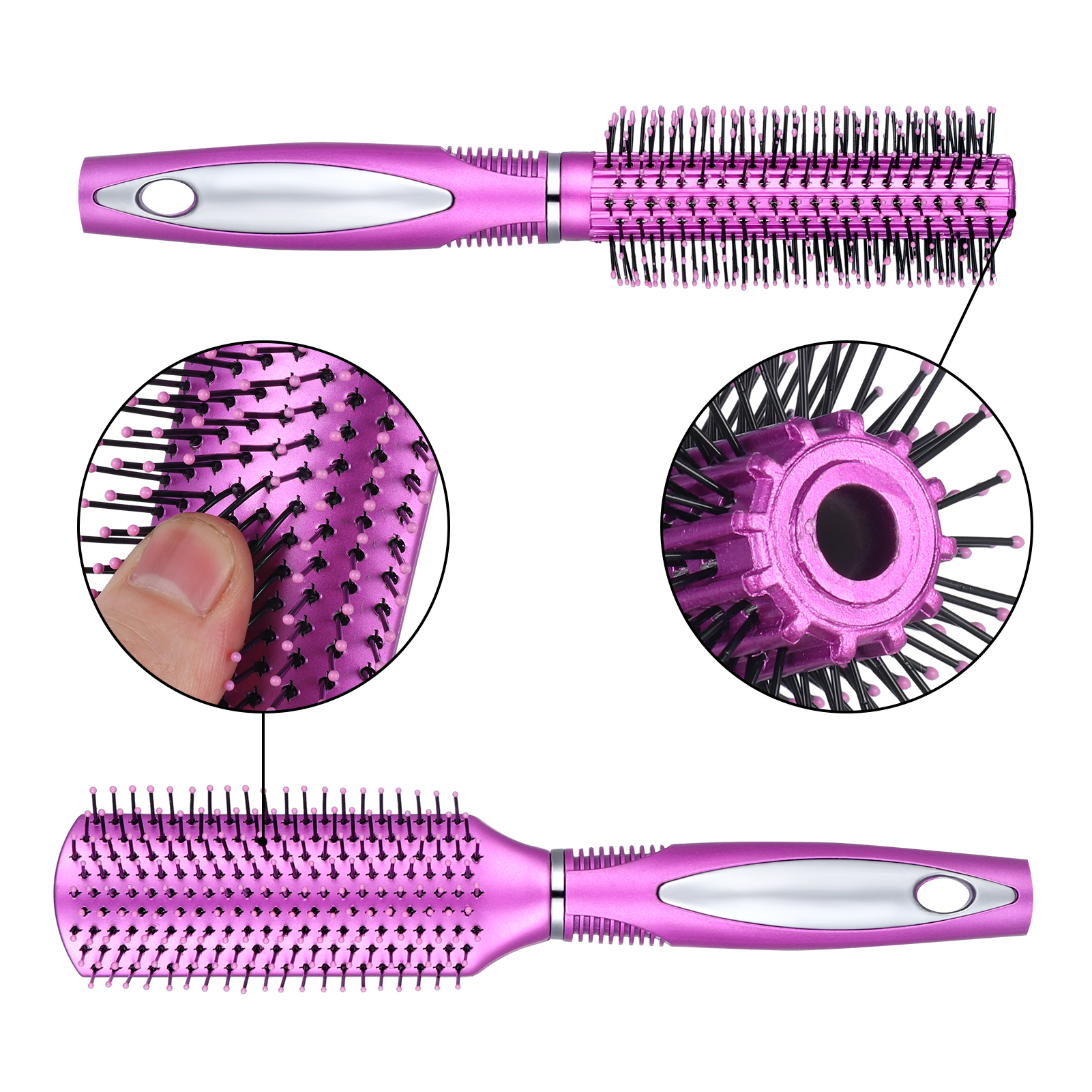 Abaima 7 Pcs Hair Brush and Comb Set Round Brush Paddle Brush Detangle Hair Brush and Combs Wet Dry Brush for Women Men Hair Styling(Purple 7)