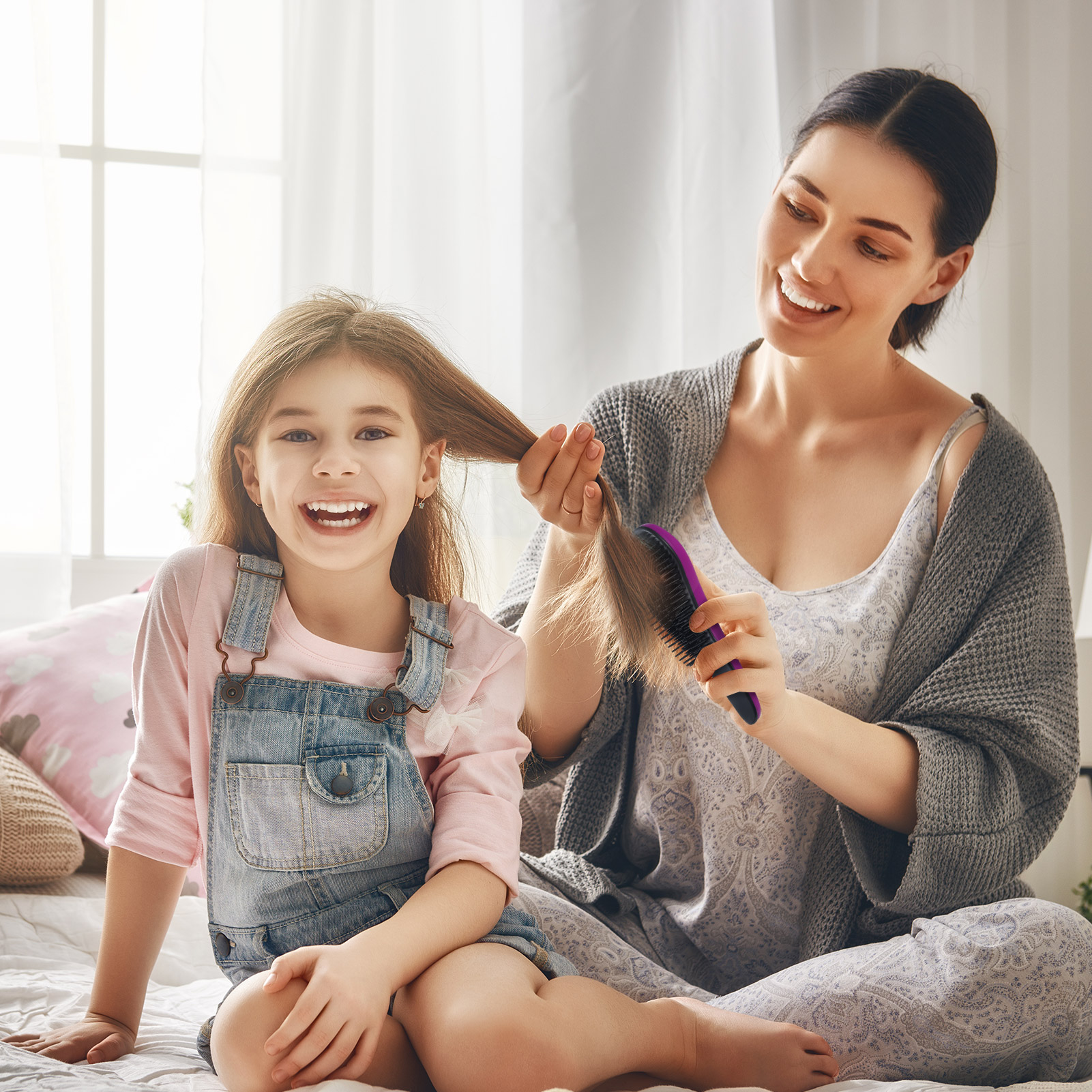 Abaima 7 Pcs Hair Brush and Comb Set Round Brush Paddle Brush Detangle Hair Brush and Combs Wet Dry Brush for Women Men Hair Styling(Purple 7)