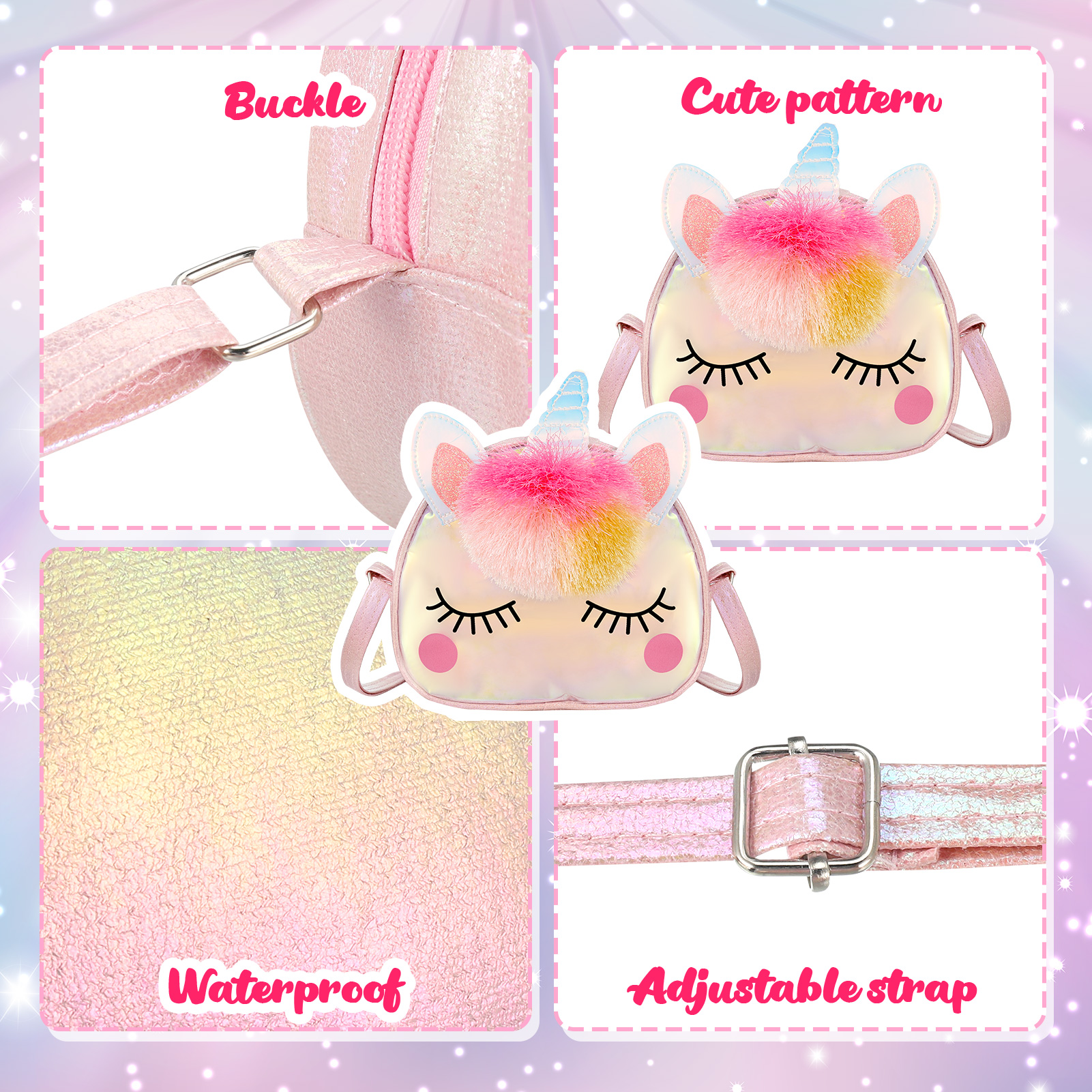 Armscye 12 Pcs Little Girl Unicorn Purse Set, Cute Unicorn Gifts for Girl, with Kawaii Unicorn Dress Up Jewelry, Adjustable Crossbody Bag with Unicorn Gift Box for Girl, Kid, Teenager