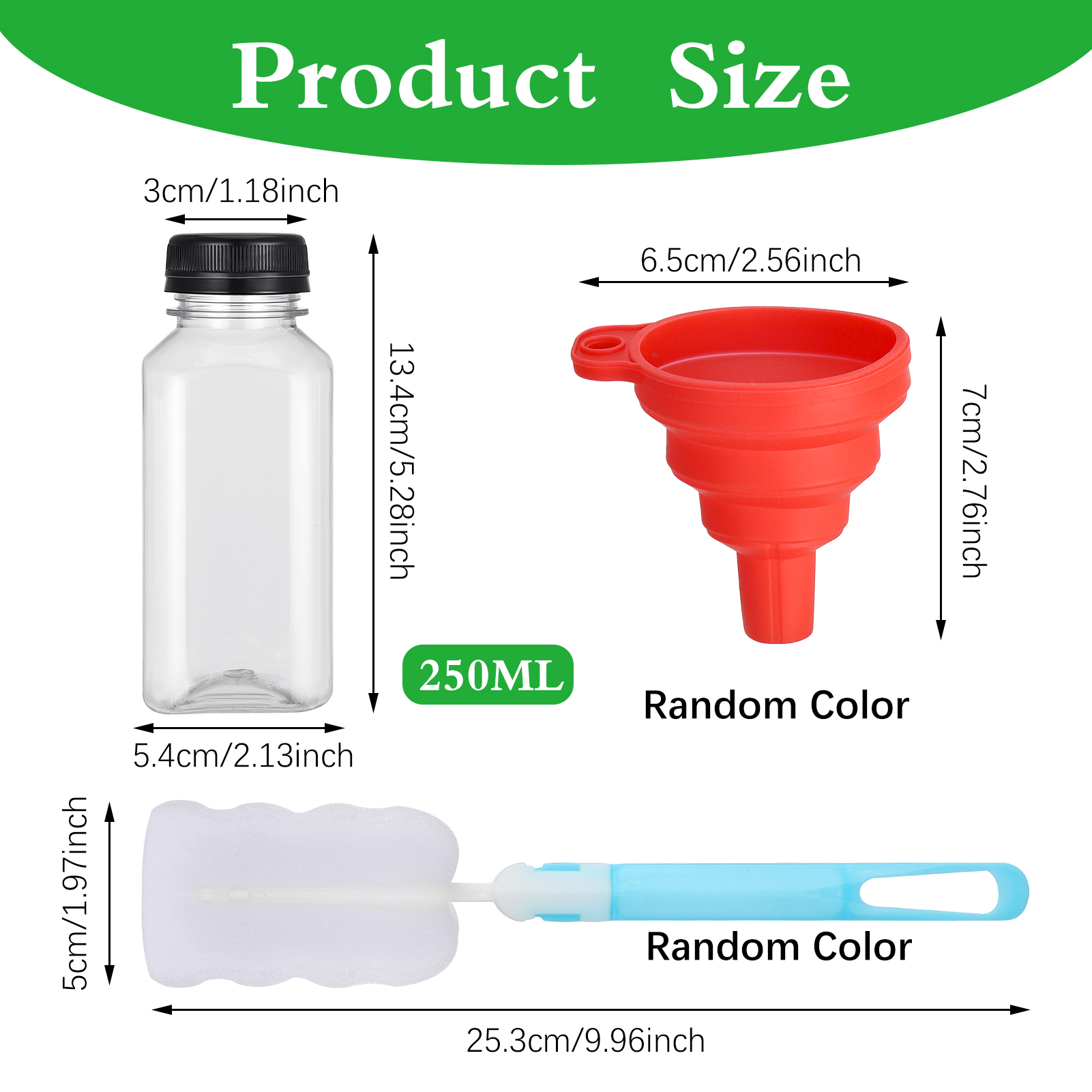 Armscye 16Pcs 8oz Plastic Empty Juice Bottles with Lids, Reusable Juice Bottles with Funnel and Brush, Clear Containers with Black Tamper Evident Caps for Juice, Milk and Other Beverages