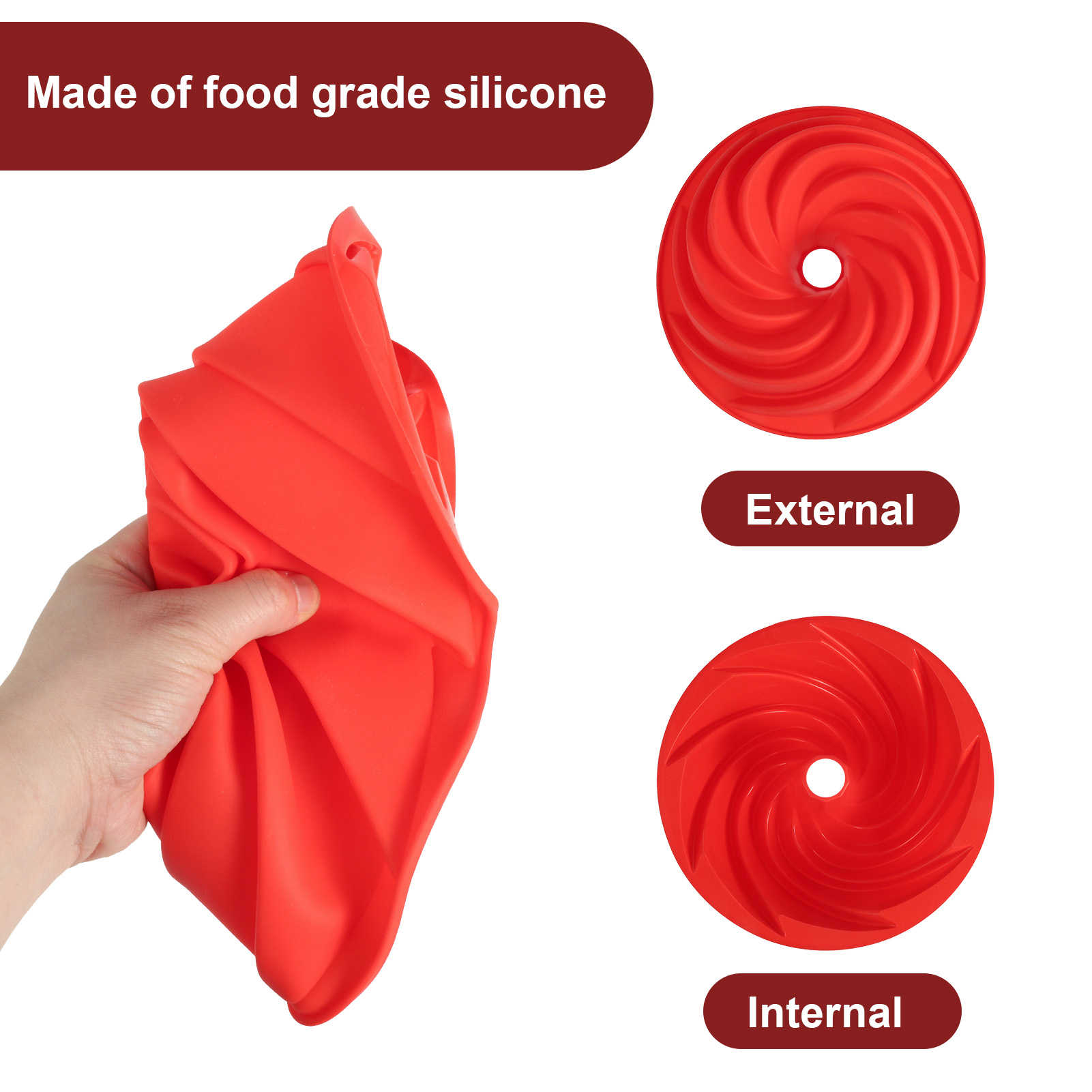 Armscye 2 Pack 9.5 Inch Silicone Bundt Cake Pans,Nonstick Silicone Fluted Tube Pan, Silicone Cake Molds for Baking for Cake, Brownie, Jello and Bavarois