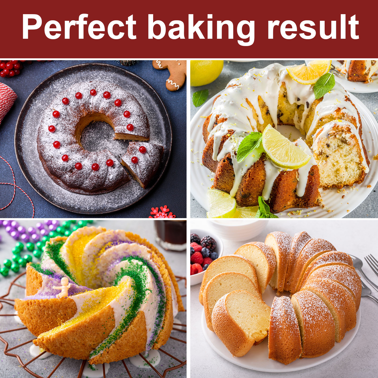 Armscye 2 Pack 9.5 Inch Silicone Bundt Cake Pans,Nonstick Silicone Fluted Tube Pan, Silicone Cake Molds for Baking for Cake, Brownie, Jello and Bavarois