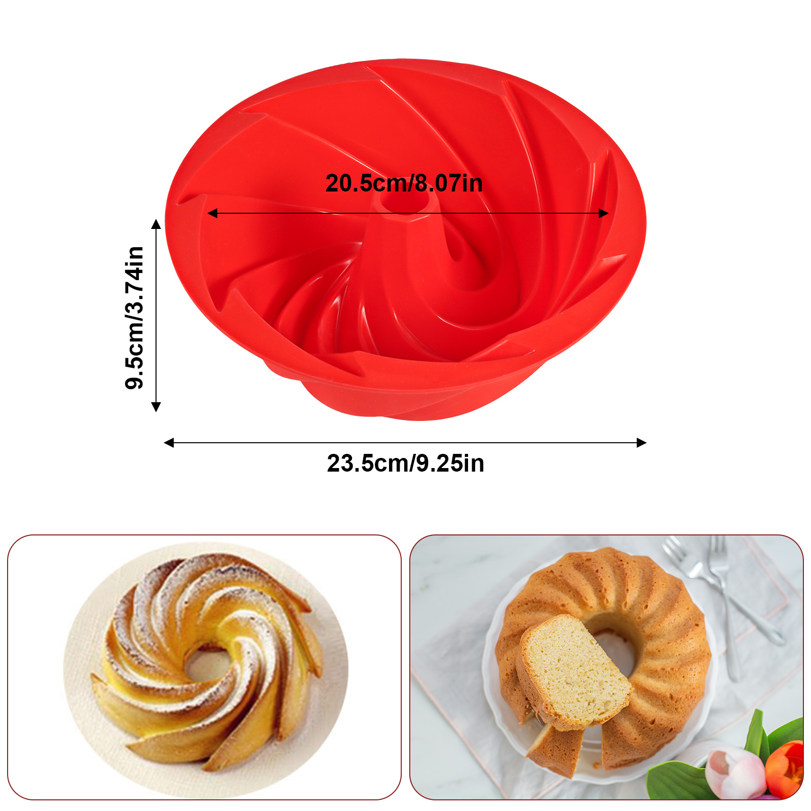 Armscye 2 Pack 9.5 Inch Silicone Bundt Cake Pans,Nonstick Silicone Fluted Tube Pan, Silicone Cake Molds for Baking for Cake, Brownie, Jello and Bavarois
