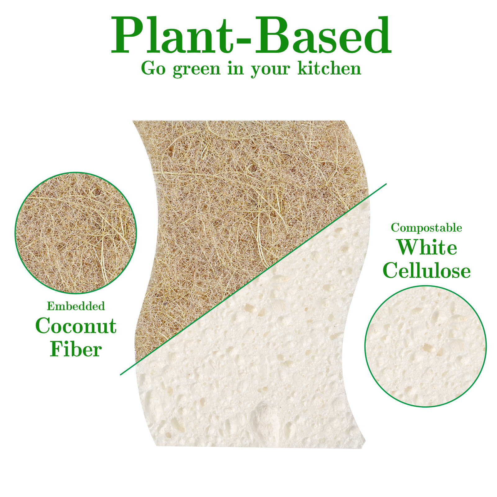 sixwipe 12 Pack Natural Kitchen Sponge, Biodegradable Compostable Cellulose and Coconut Scrubber Sponge, Eco-Friendly Scrub Sponges for Dishes, Bathtubs(Brown-White)