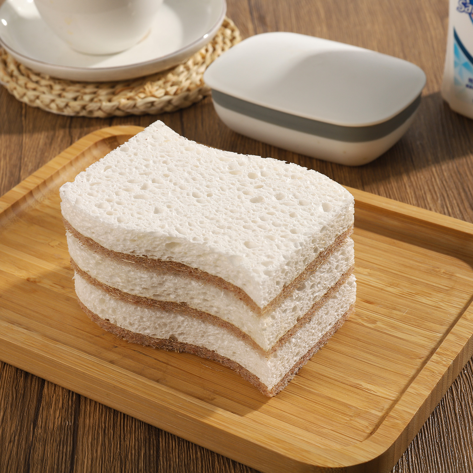 sixwipe 12 Pack Natural Kitchen Sponge, Biodegradable Compostable Cellulose and Coconut Scrubber Sponge, Eco-Friendly Scrub Sponges for Dishes, Bathtubs(Brown-White)