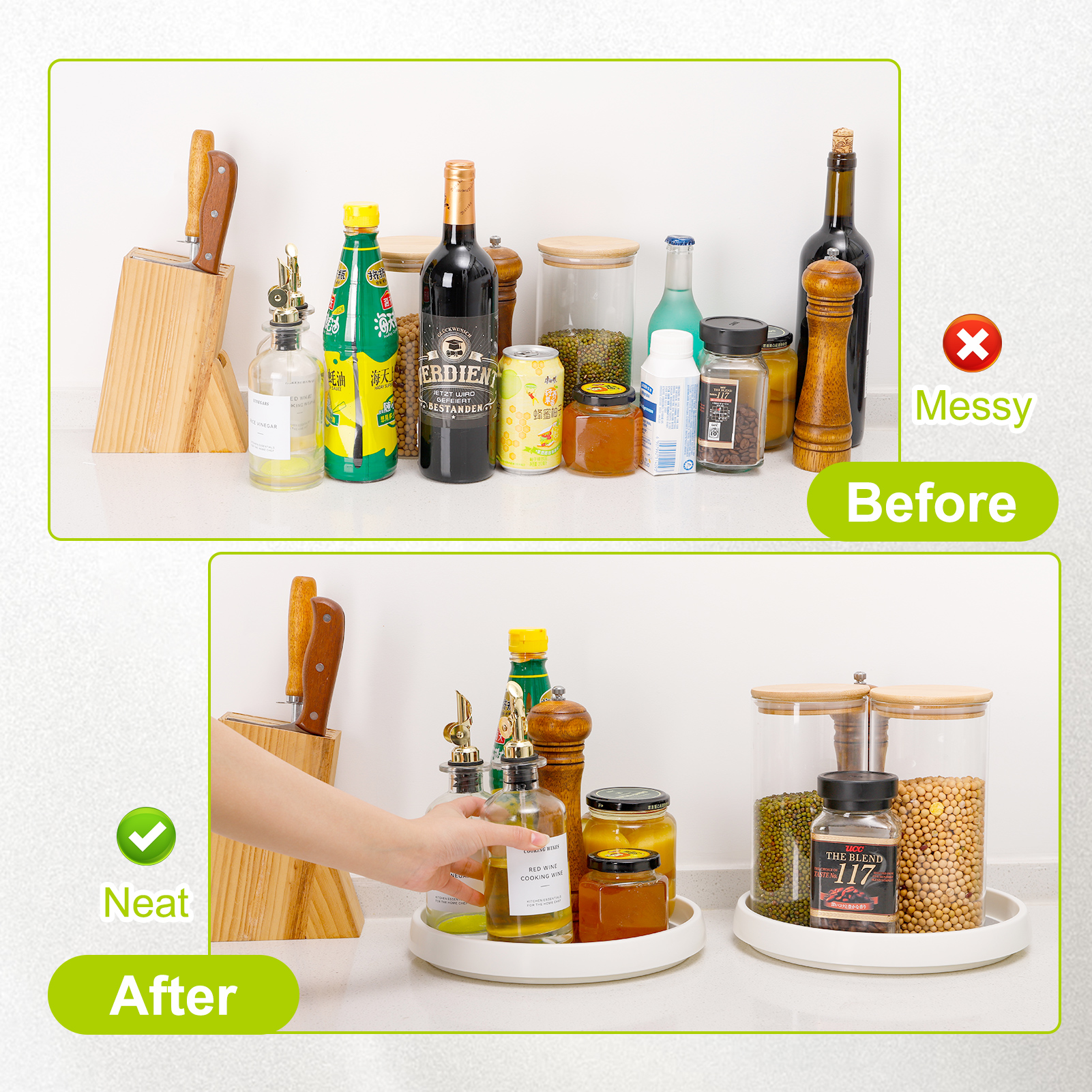 Armscye 4 Pack Lazy Susan Turntable for Kitchen Cabinets, 10 and 12 inch Non Skid Plastic Lazy Susan Turntable, Rotating Spinning Organizer for Kitchen, Refrigerator, Pantry, Spice Rack, Bathroom