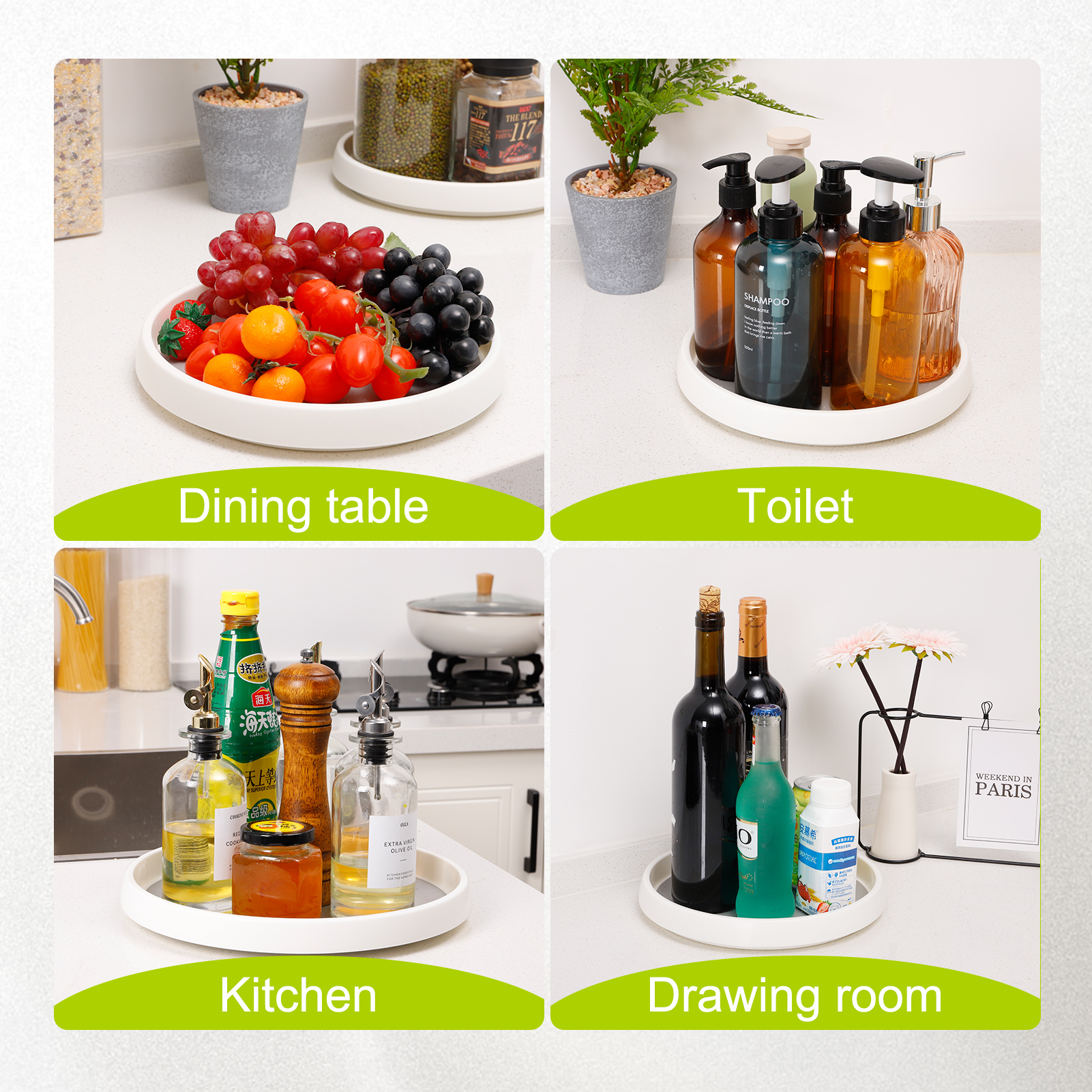 Armscye 4 Pack Lazy Susan Turntable for Kitchen Cabinets, 10 and 12 inch Non Skid Plastic Lazy Susan Turntable, Rotating Spinning Organizer for Kitchen, Refrigerator, Pantry, Spice Rack, Bathroom