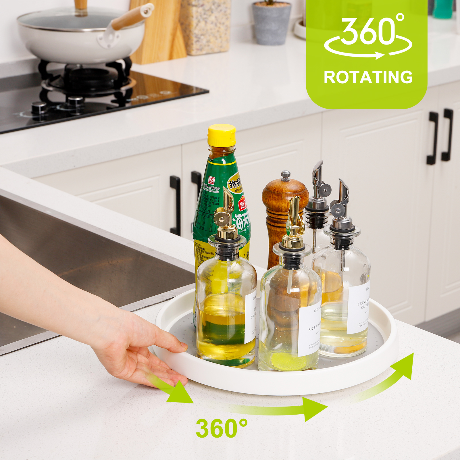 Armscye 4 Pack Lazy Susan Turntable for Kitchen Cabinets, 10 and 12 inch Non Skid Plastic Lazy Susan Turntable, Rotating Spinning Organizer for Kitchen, Refrigerator, Pantry, Spice Rack, Bathroom