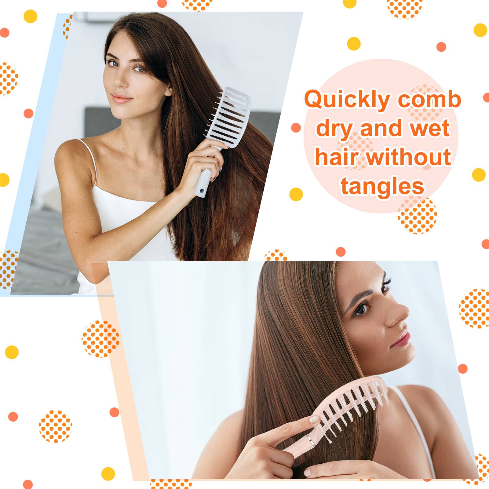 Abaima 3 Pcs Detangling Brush with 100 Hair Ties, Curved Vented Styling Hair Brush with Seamless Spring Ties, Women Fast Blow Drying Brush for Wet Dry Curly Straight Thick Hair