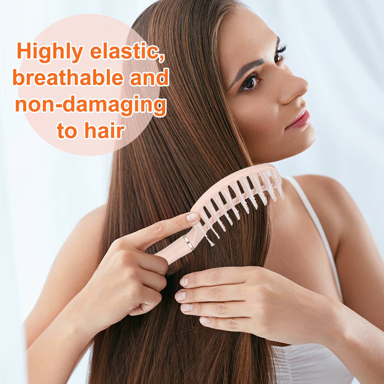 Abaima 3 Pcs Detangling Brush with 100 Hair Ties, Curved Vented Styling Hair Brush with Seamless Spring Ties, Women Fast Blow Drying Brush for Wet Dry Curly Straight Thick Hair